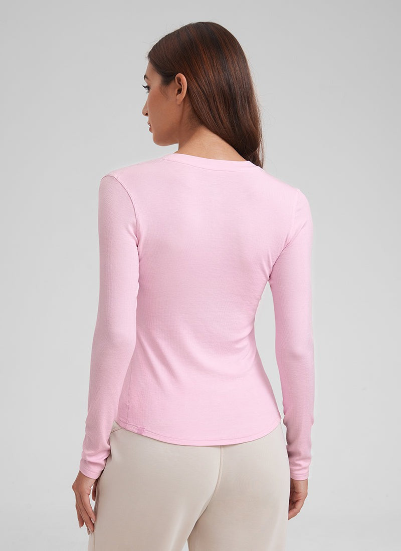 Ribbed Modal Henley Long Sleeve