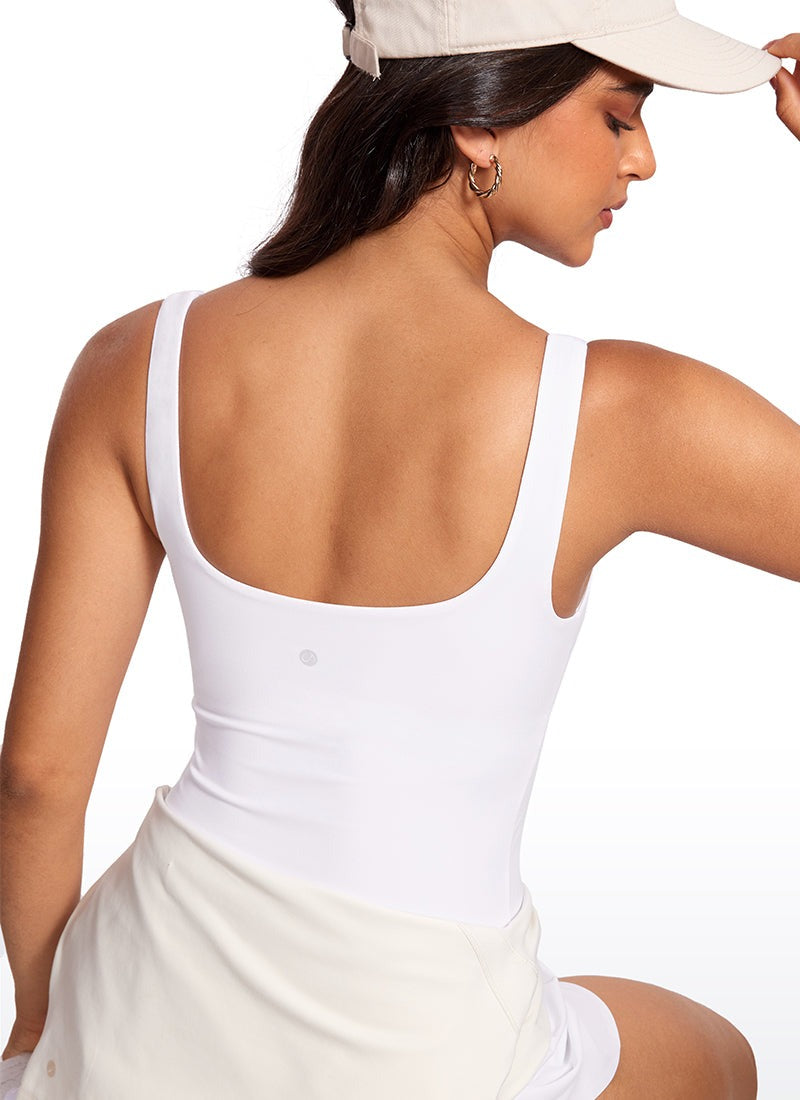 Butterlaxe Waist Length Built-in Bra Tanks U Neck