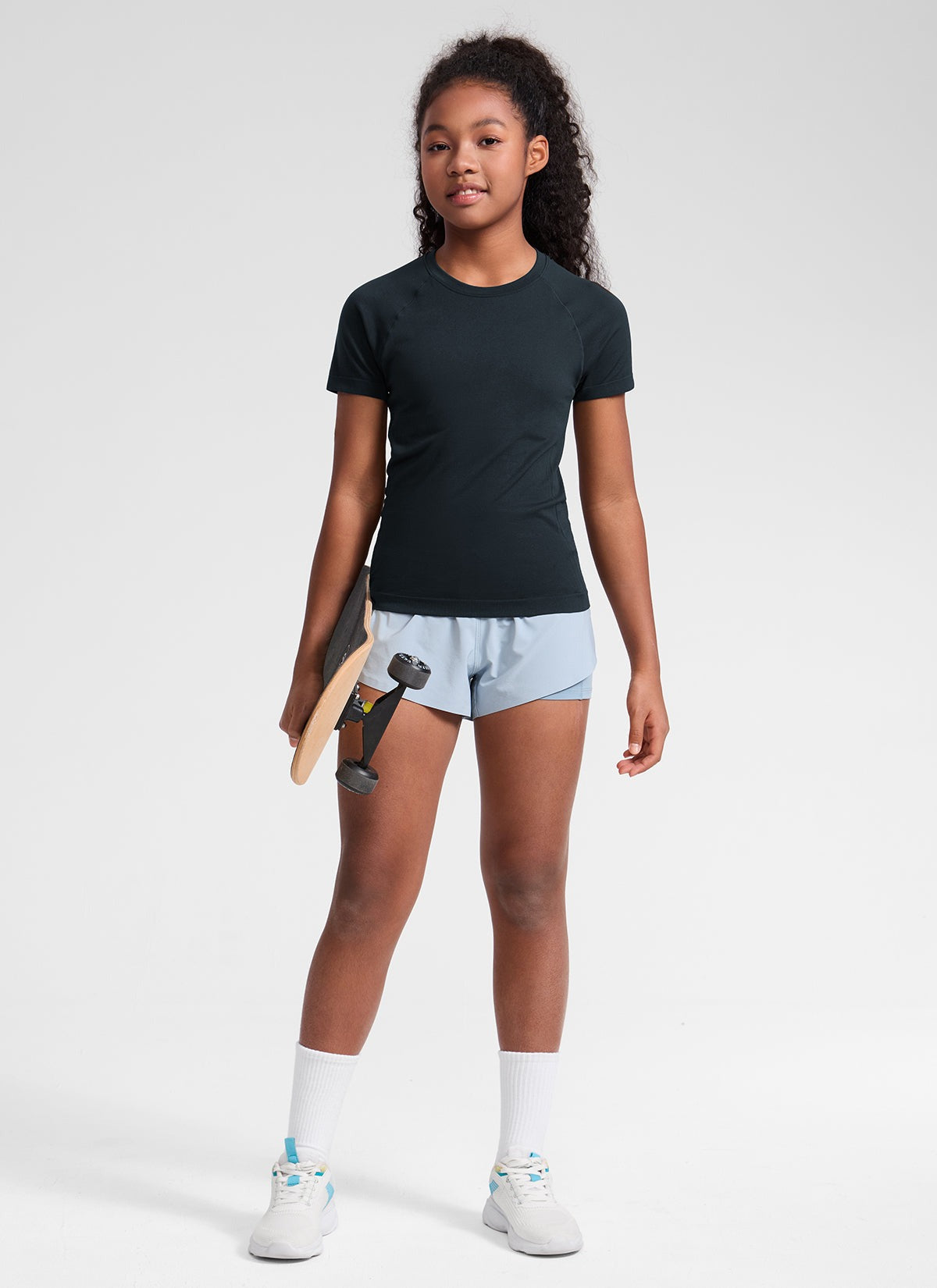 Girls Seamless Hip Length Short Sleeve