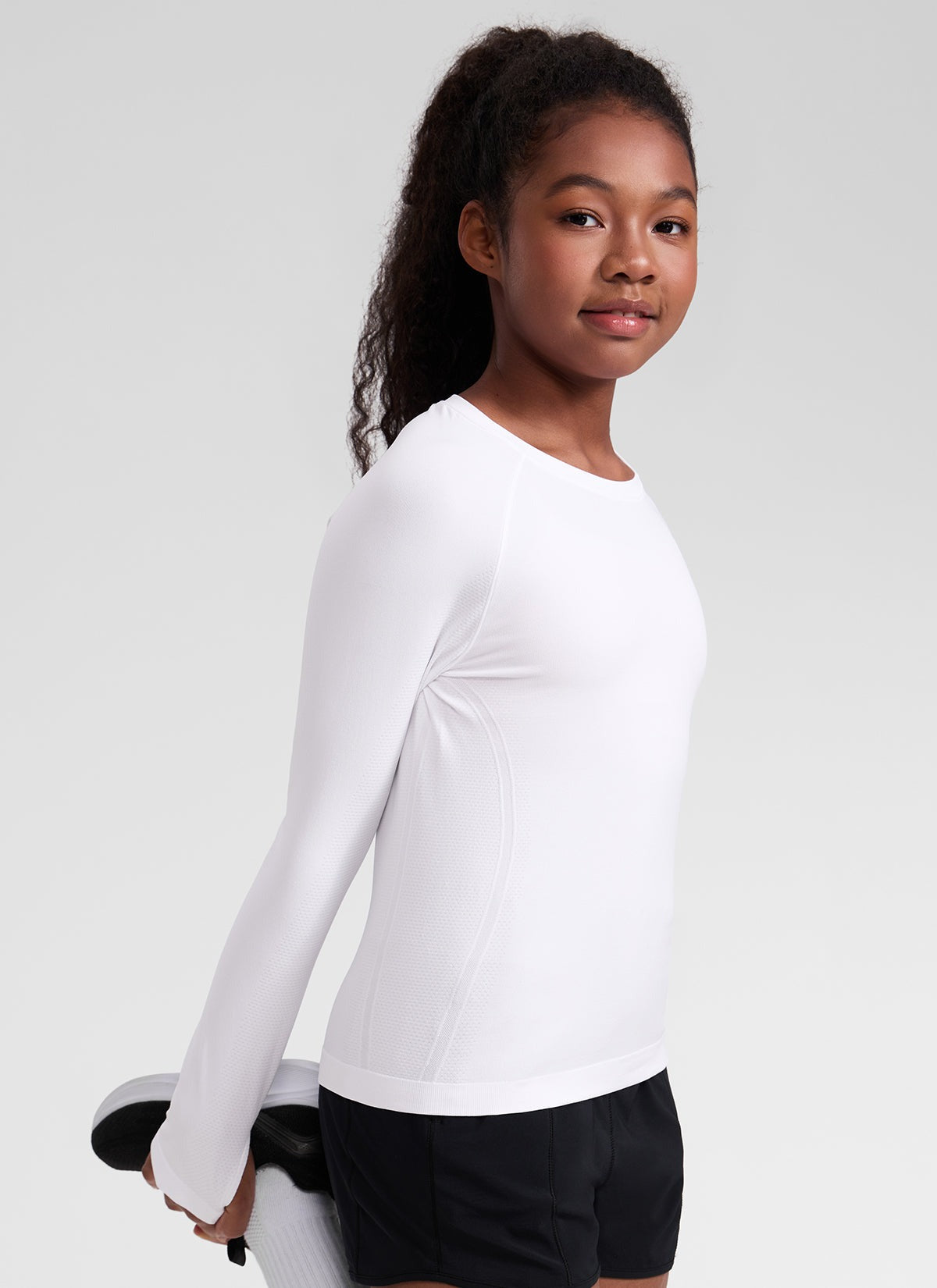 Girls Seamless Hip Length Long Sleeve