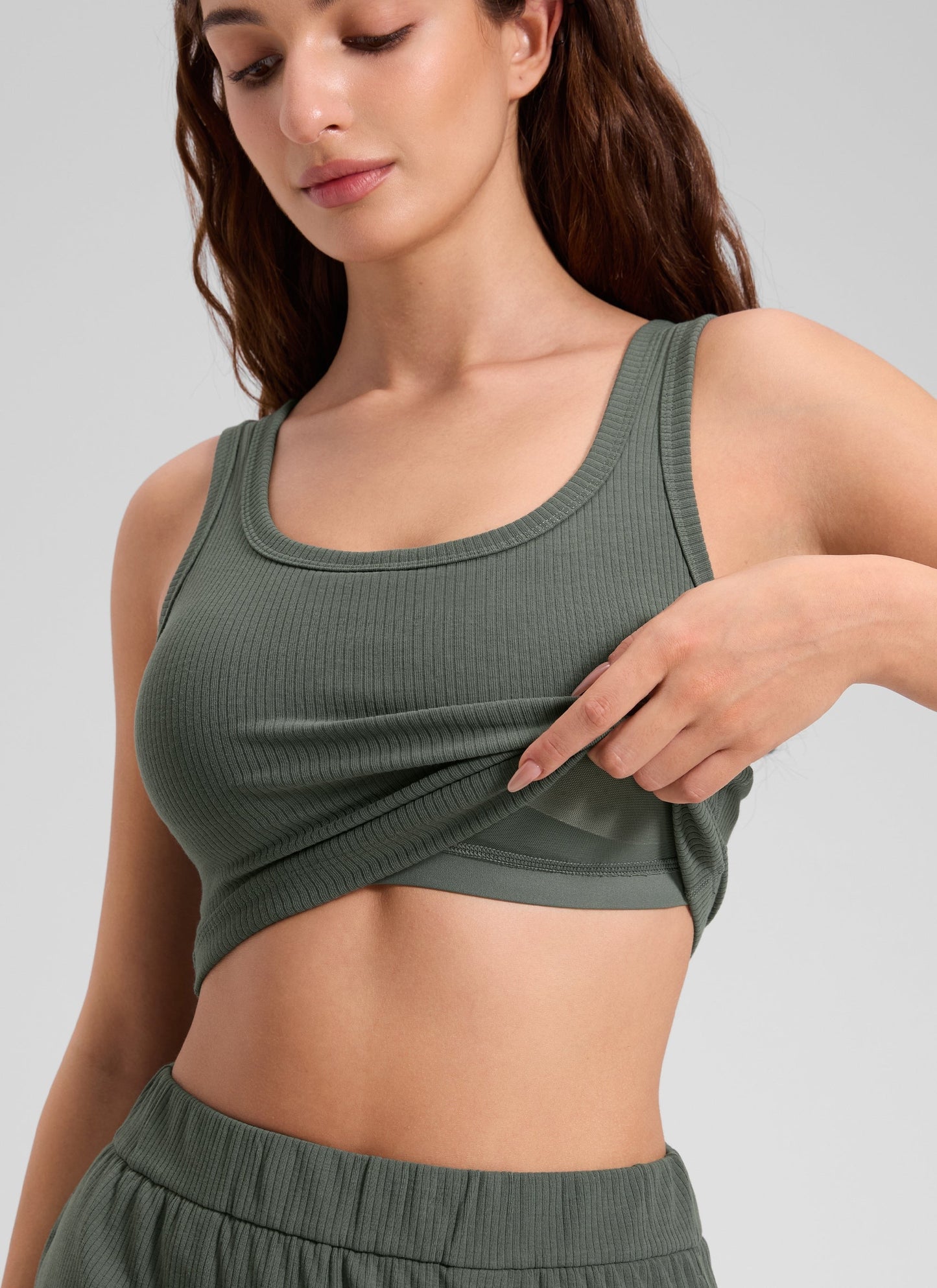 Ribbed U Neck Built in Bra Tank