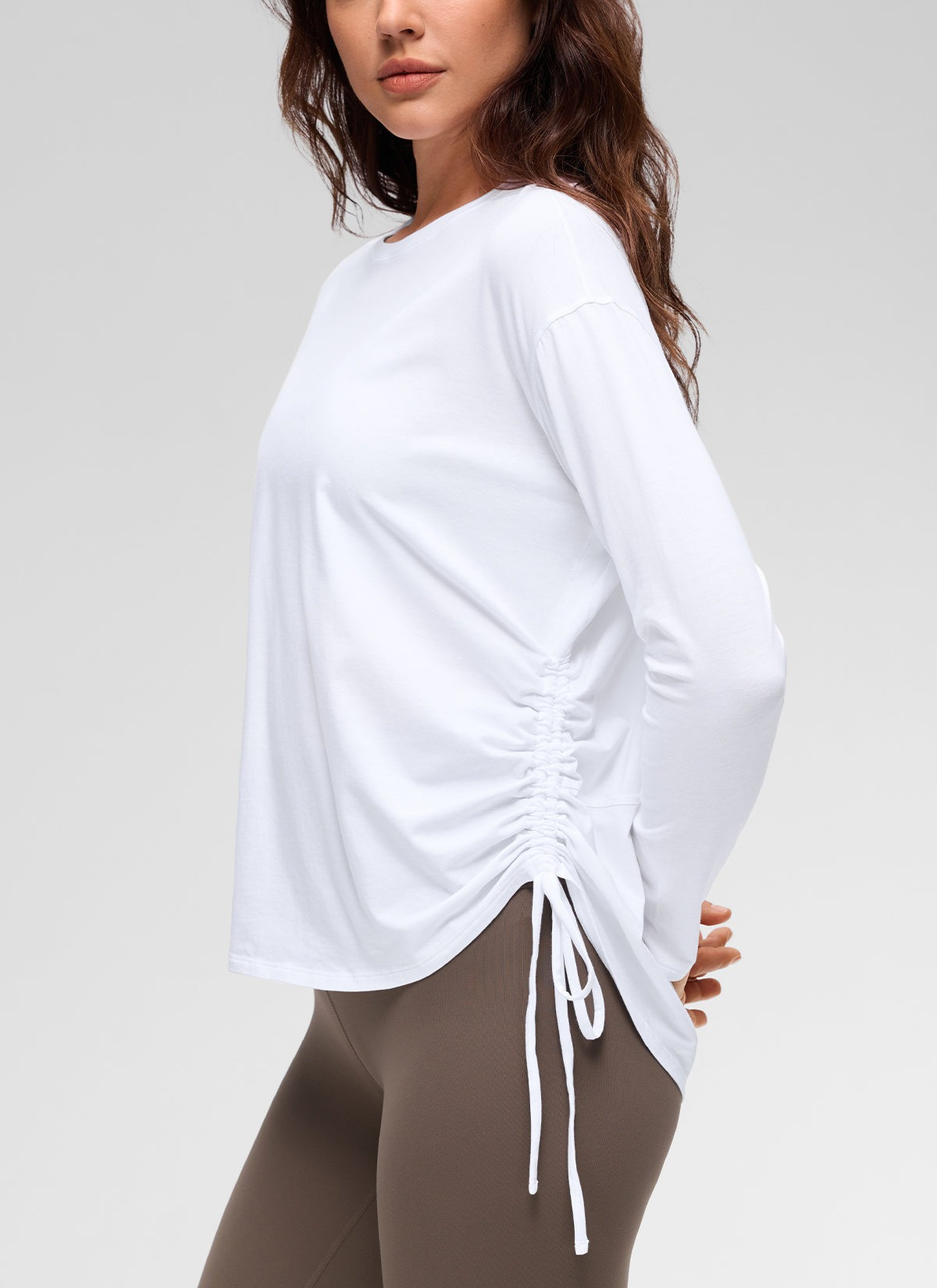 Pima Cotton Hip Length Ruched Long Sleeve
