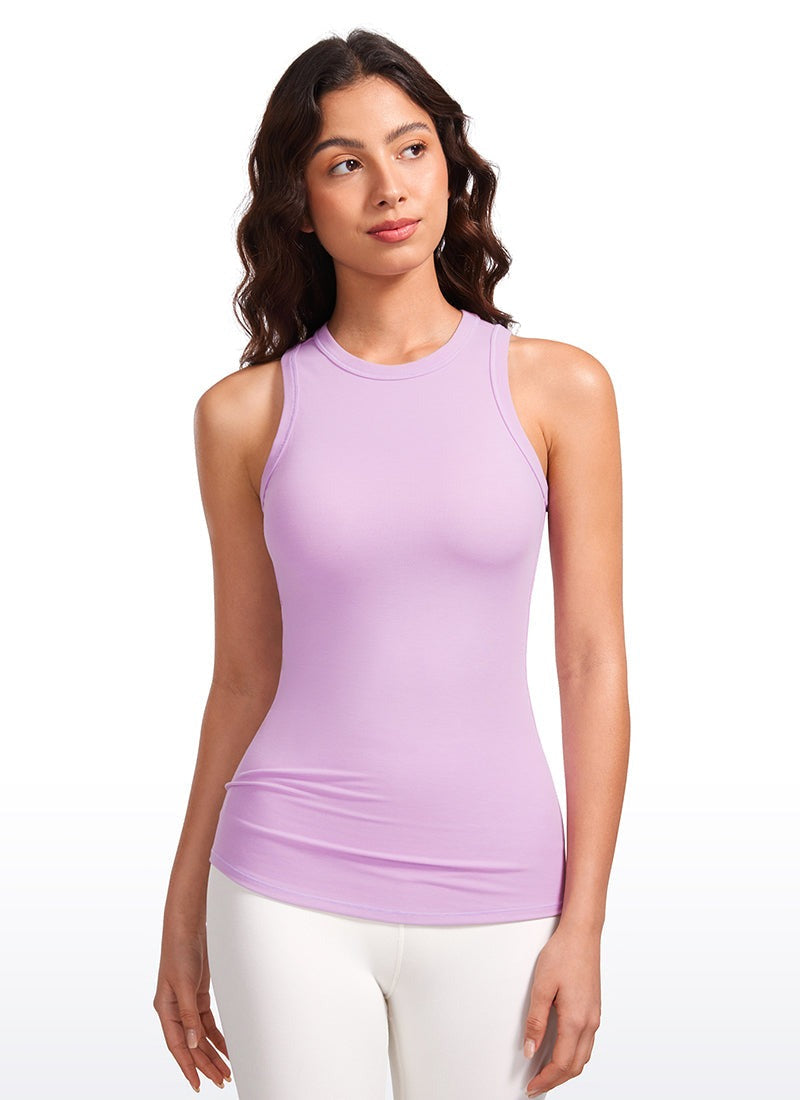 Hip Length High Neck Ribbed Racerback Tank
