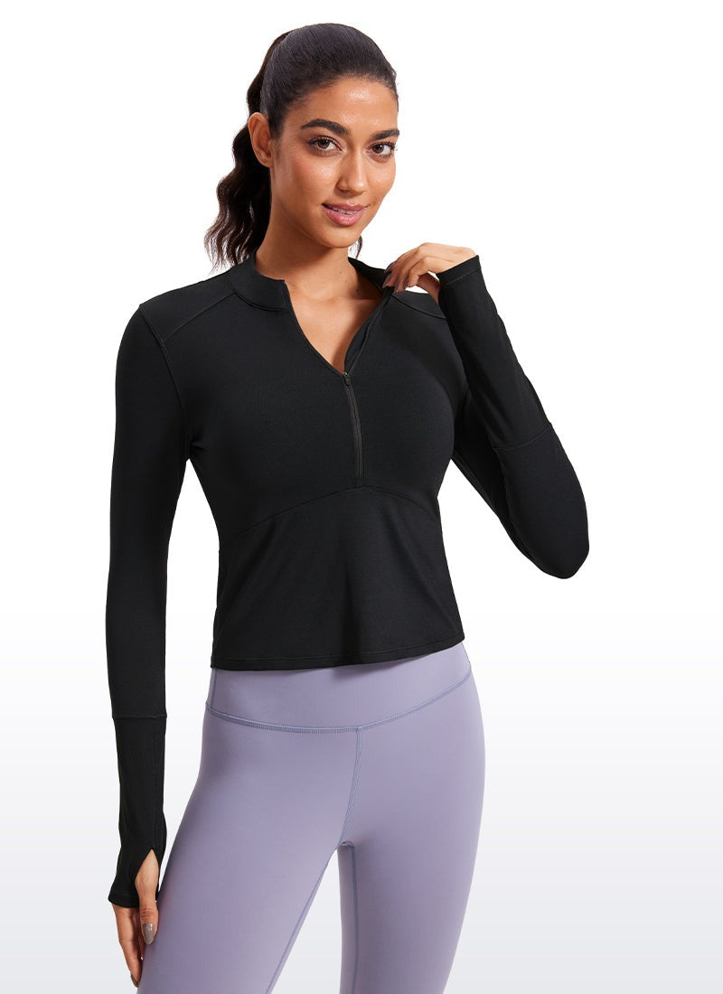 Brushed Half Zip Cropped Long Sleeve