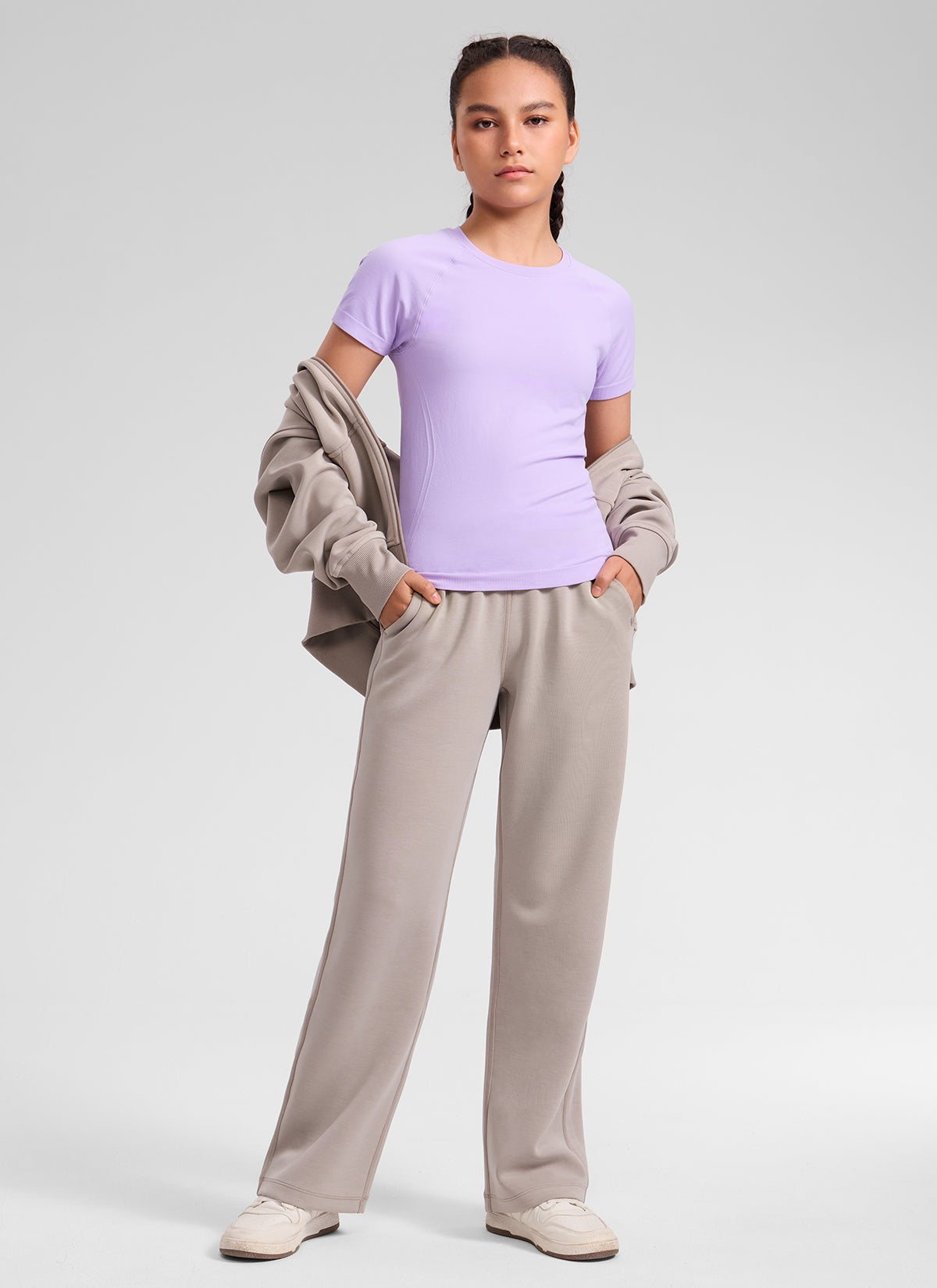 Girls Seamless Hip Length Short Sleeve
