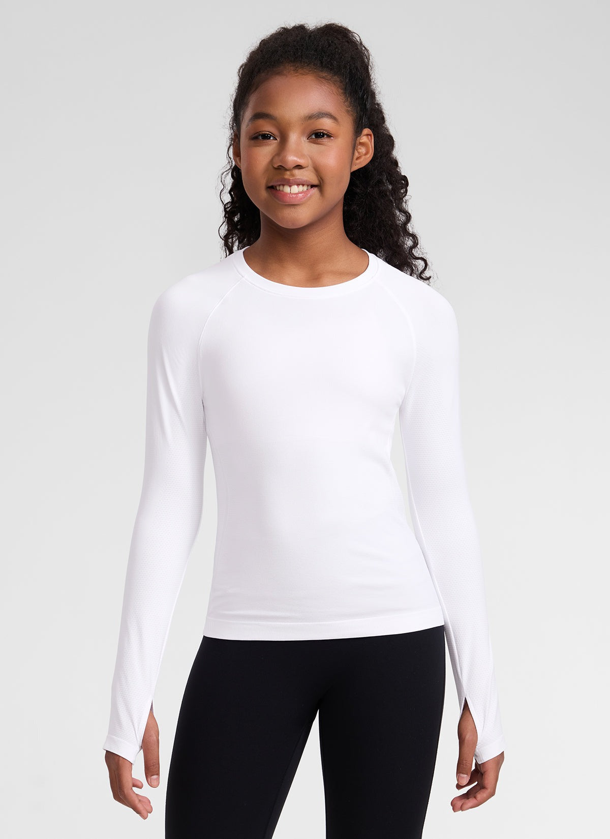 Girls Seamless Hip Length Long Sleeve