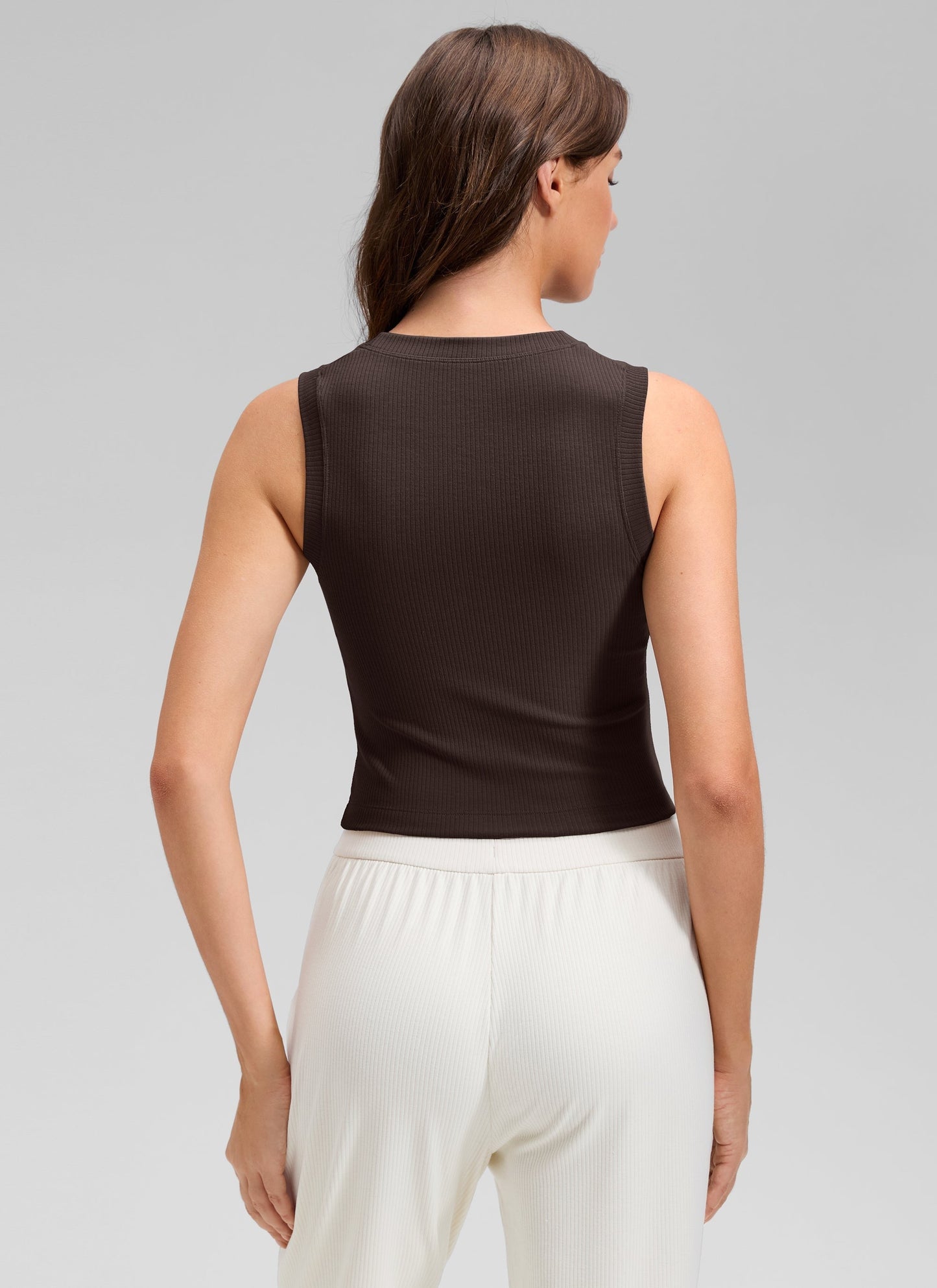 Ribbed Waist Length High Neck Tank