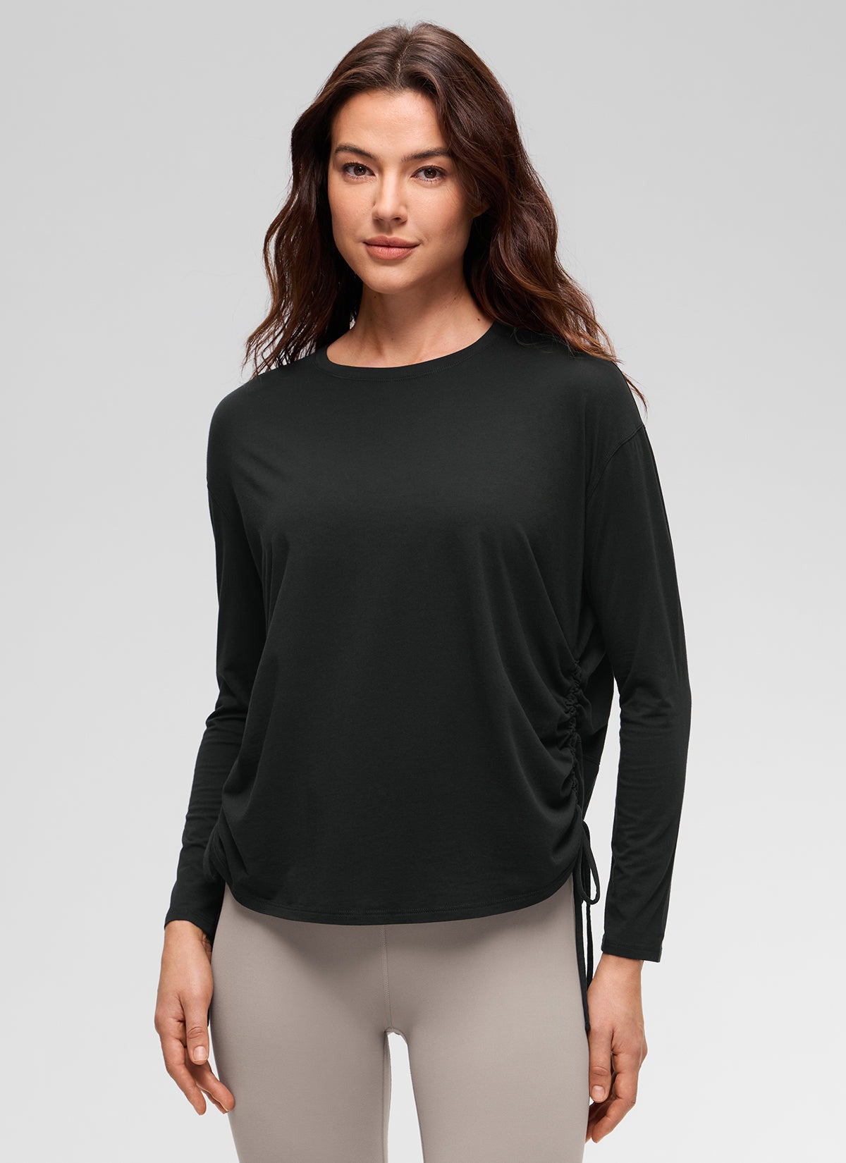 Pima Cotton Hip Length Ruched Long Sleeve