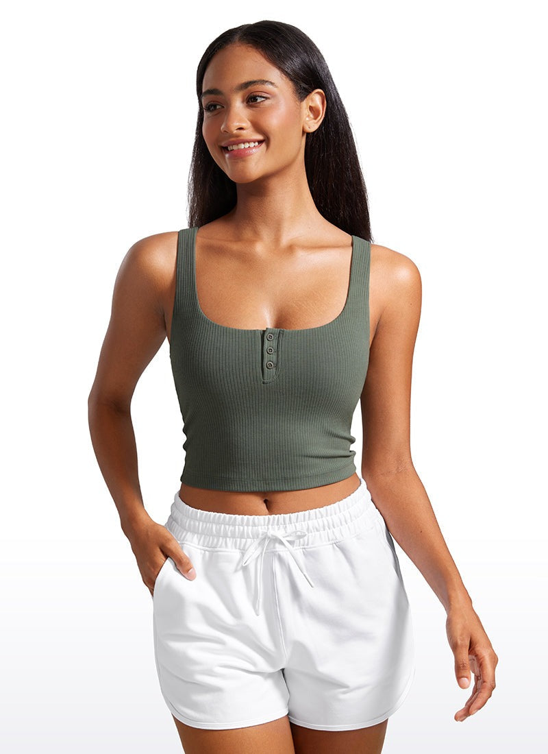 Ribbed Henley Neck Built in Bra Tank