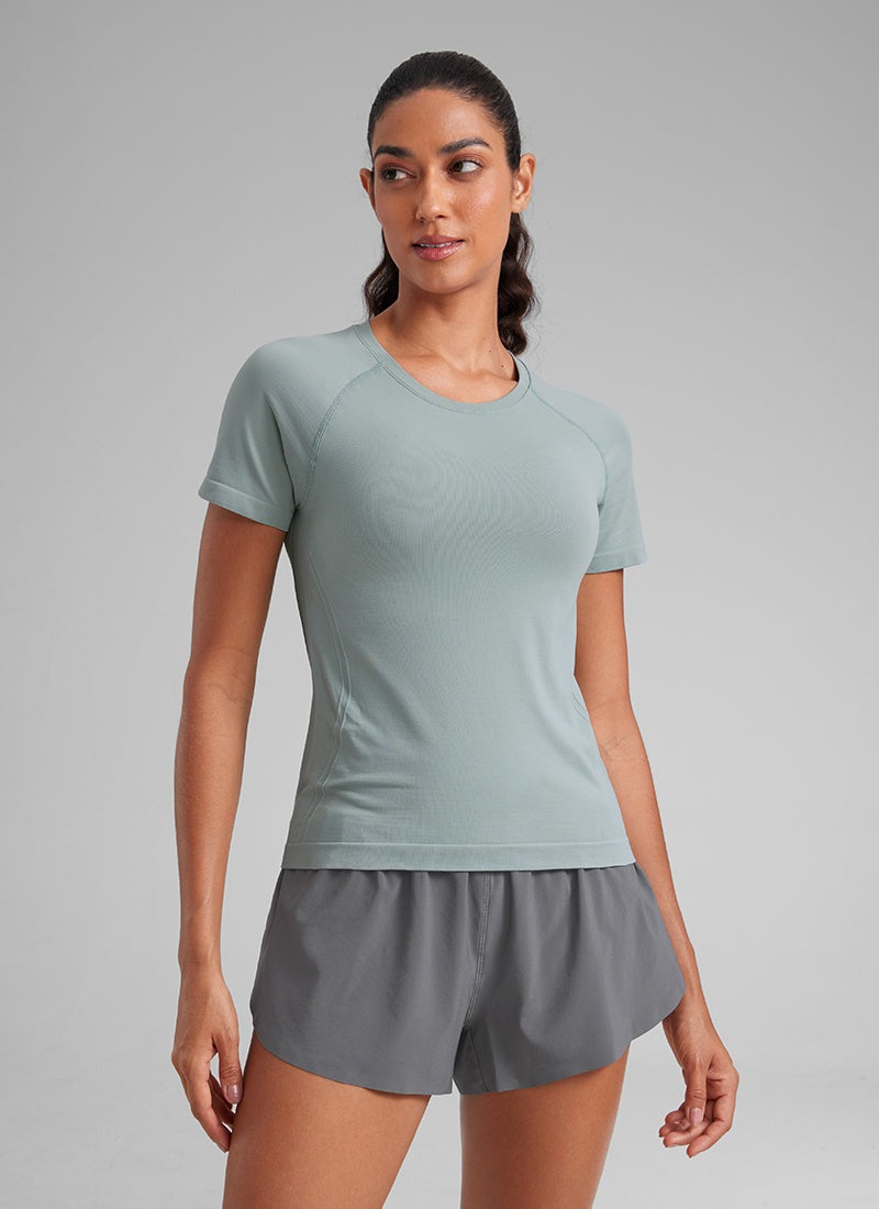 Seamless Waist Length Crewneck Short Sleeve
