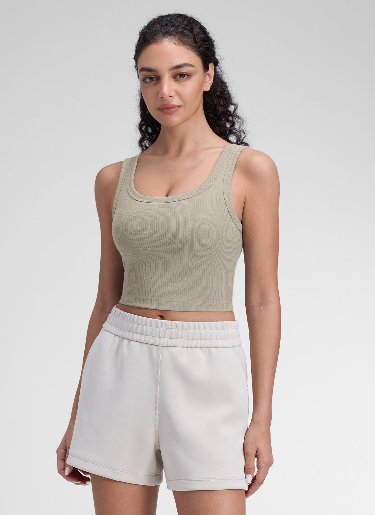 Ribbed U Neck Built in Bra Tank