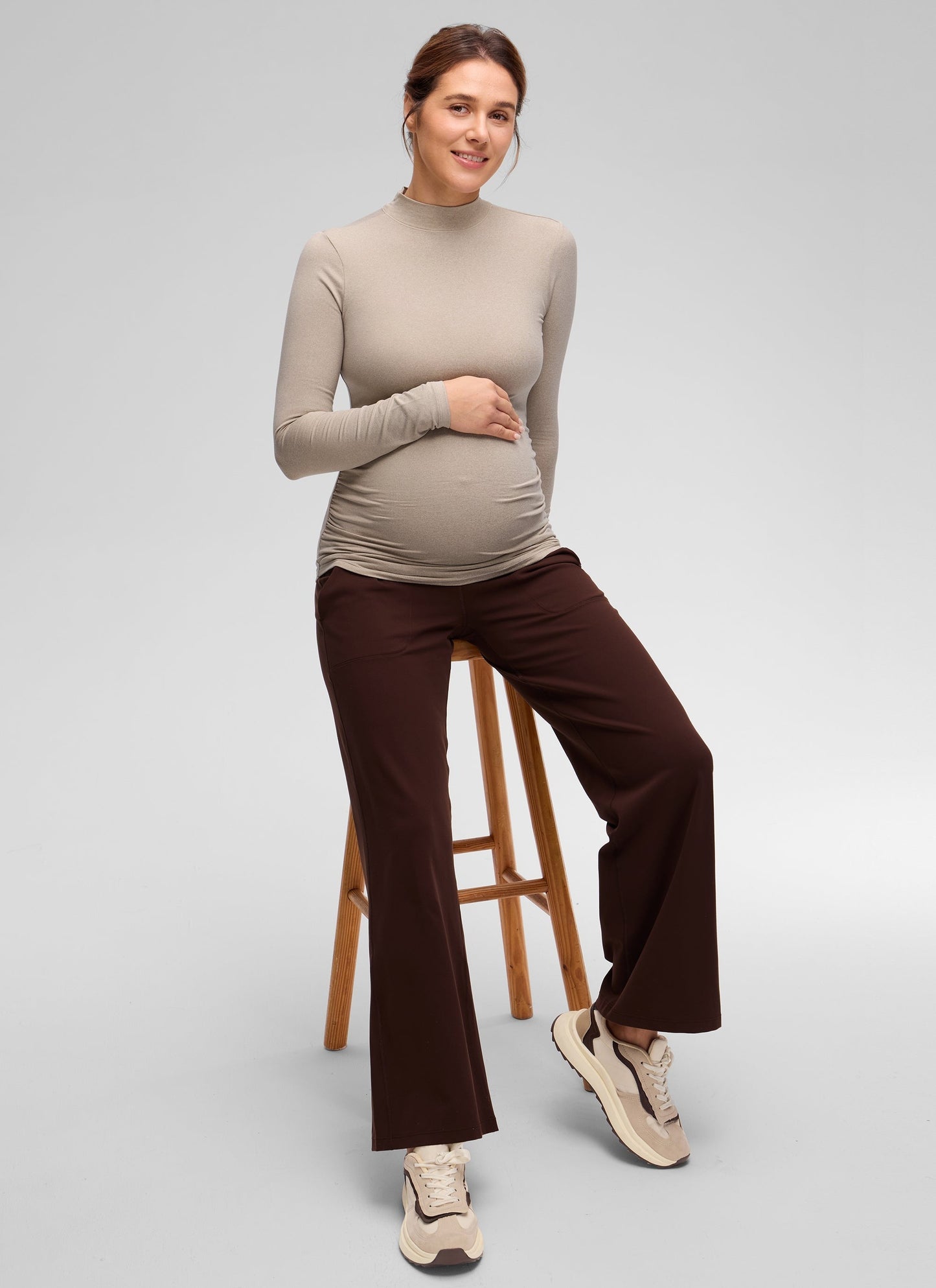 Cloud Jersey Maternity Mock Neck Ruched Shirt