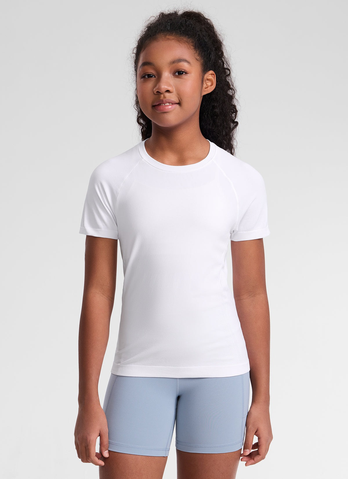 Girls Seamless Hip Length Short Sleeve