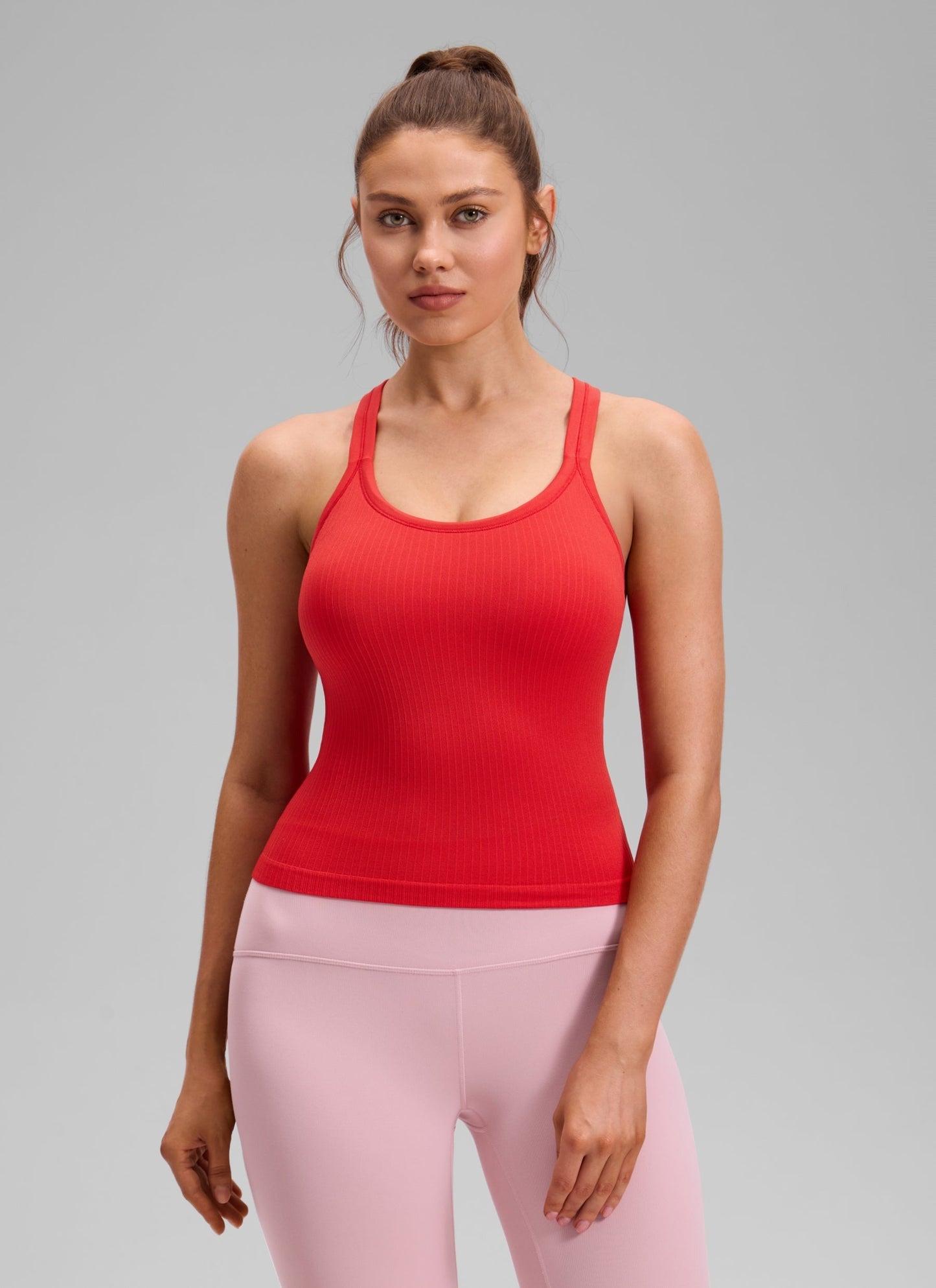 Seamless Racerback Built in Bra Ribbed Tank