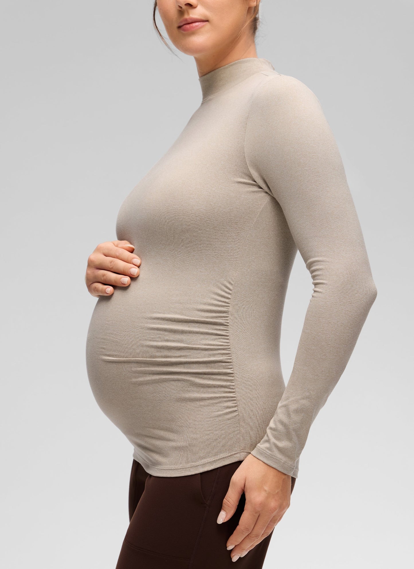 Cloud Jersey Maternity Mock Neck Ruched Shirt