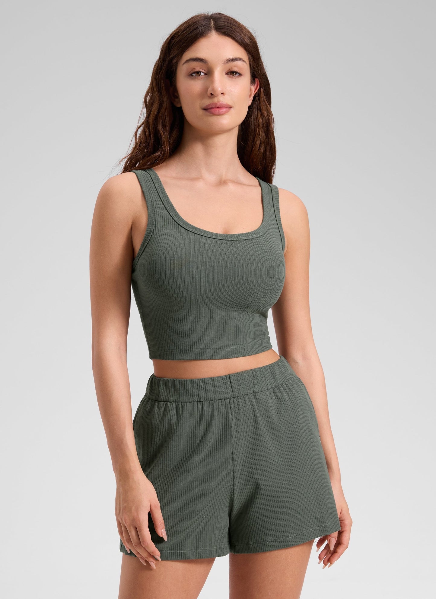 Ribbed U Neck Built in Bra Tank