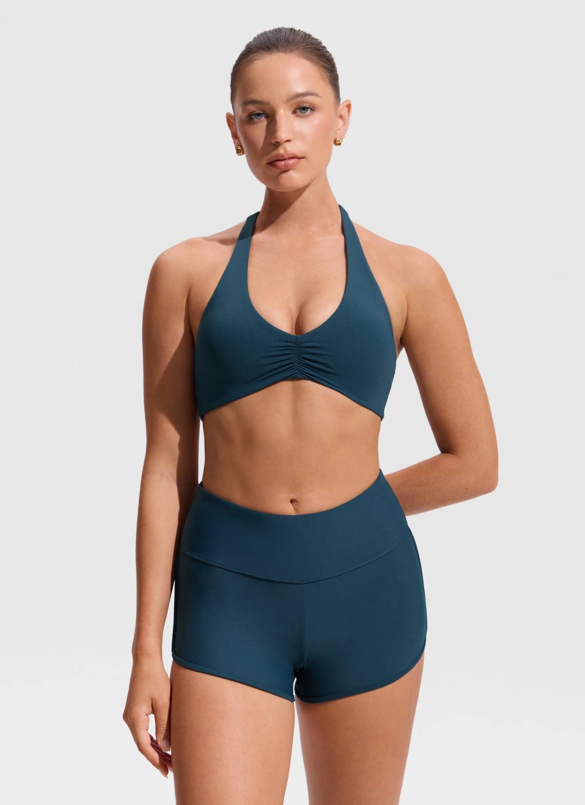 Ruched Front Halter Bikini Top
