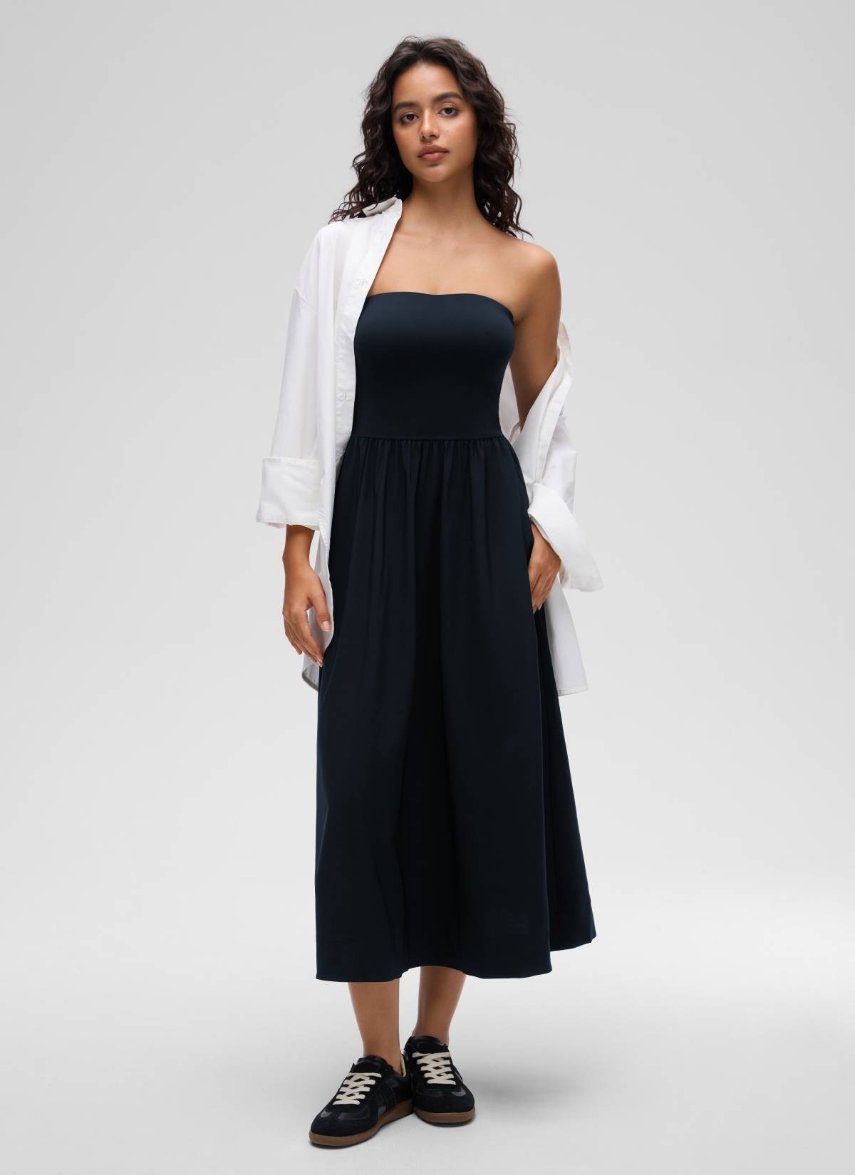 Dual-fabric Strapless Maxi Dress