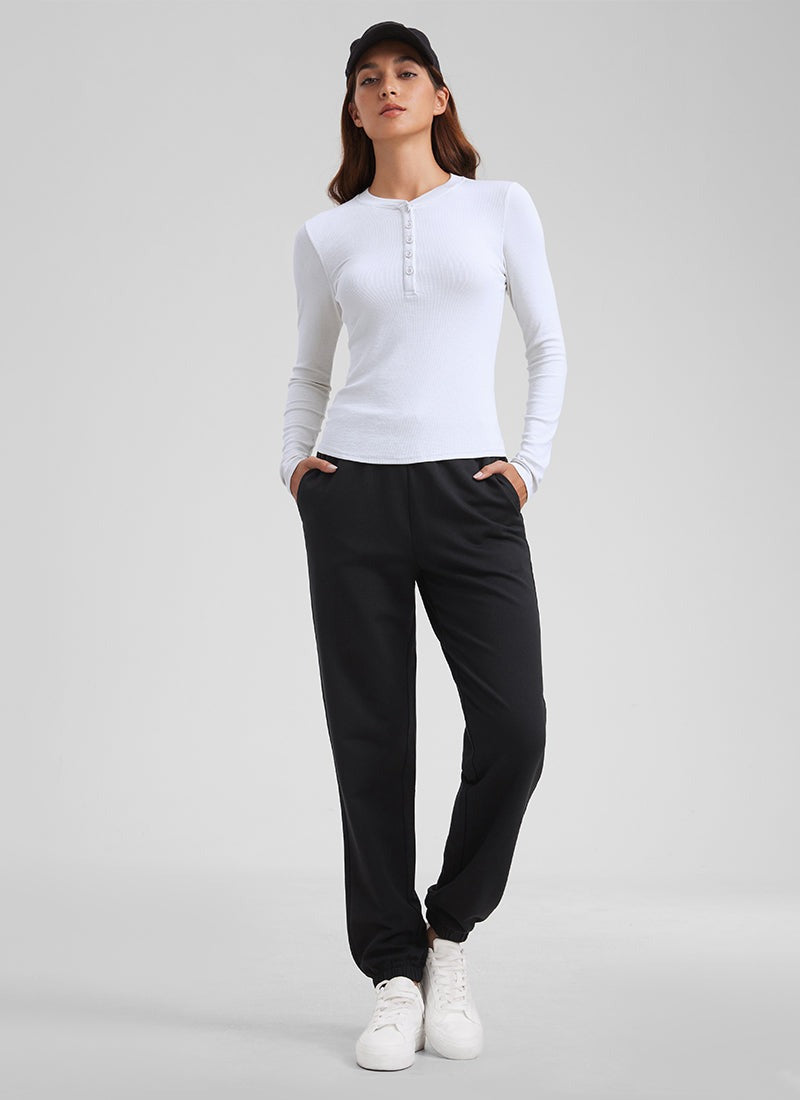 Ribbed Modal Henley Long Sleeve