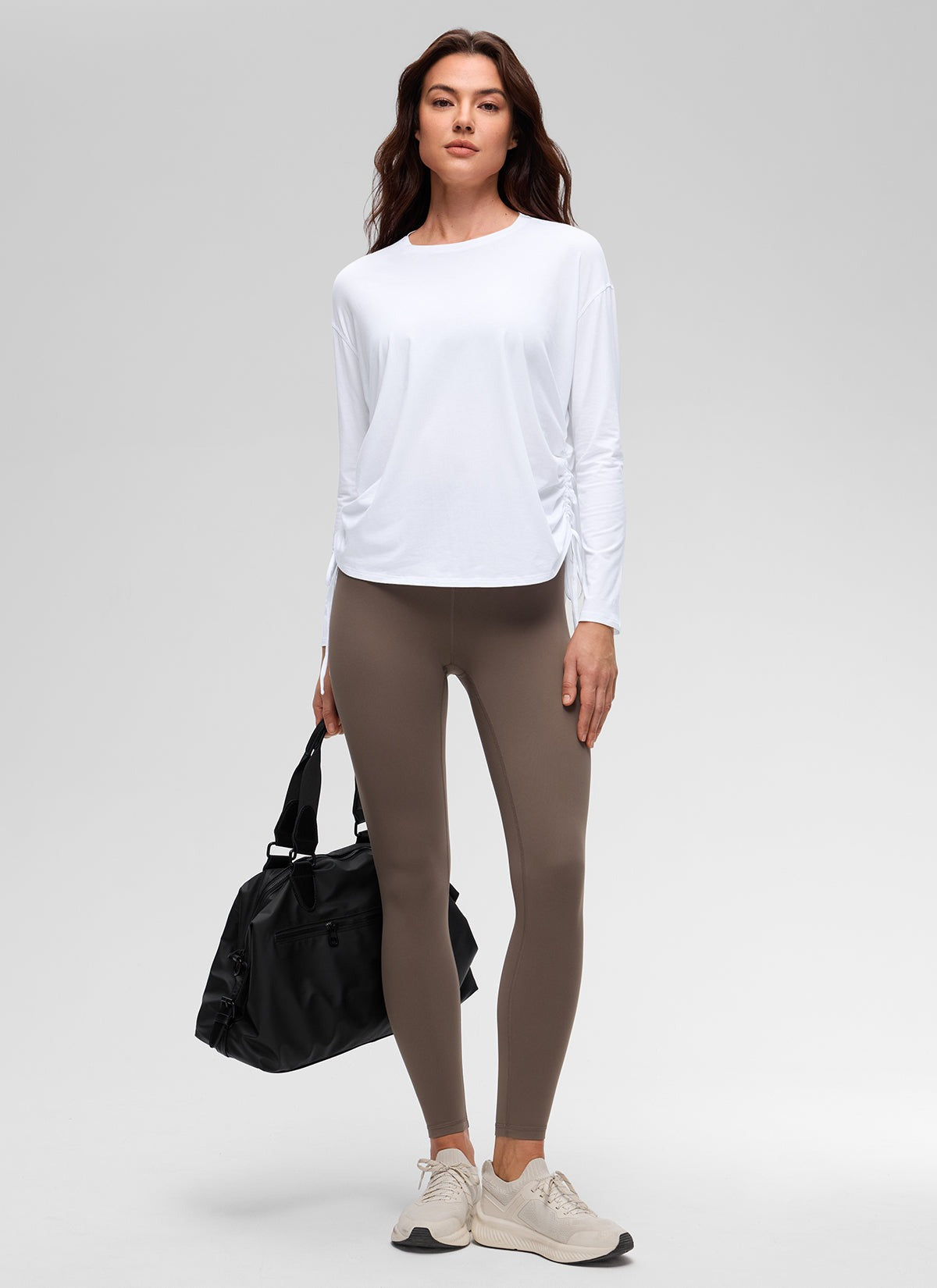 Pima Cotton Hip Length Ruched Long Sleeve