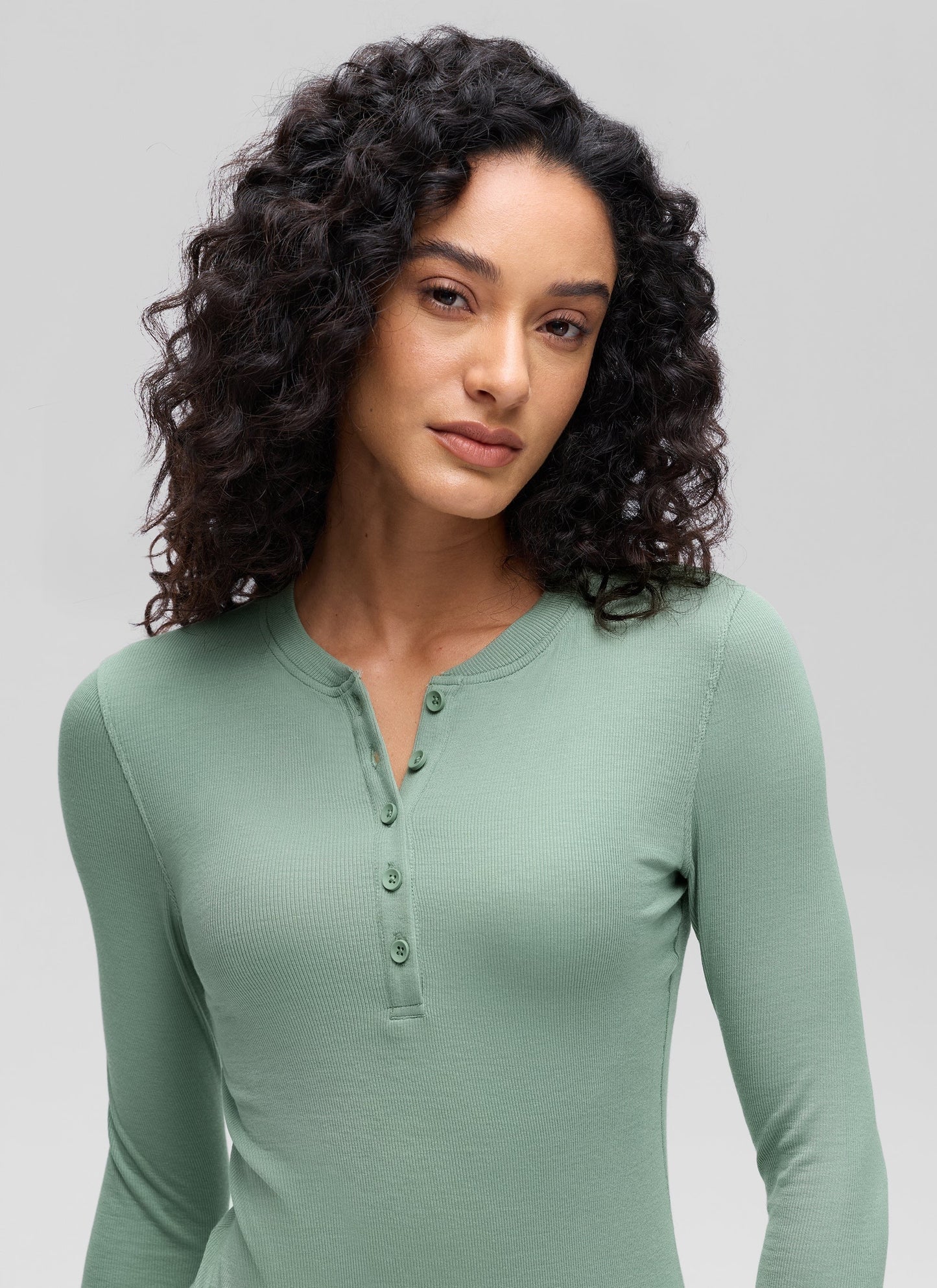 Ribbed Modal Henley Long Sleeve