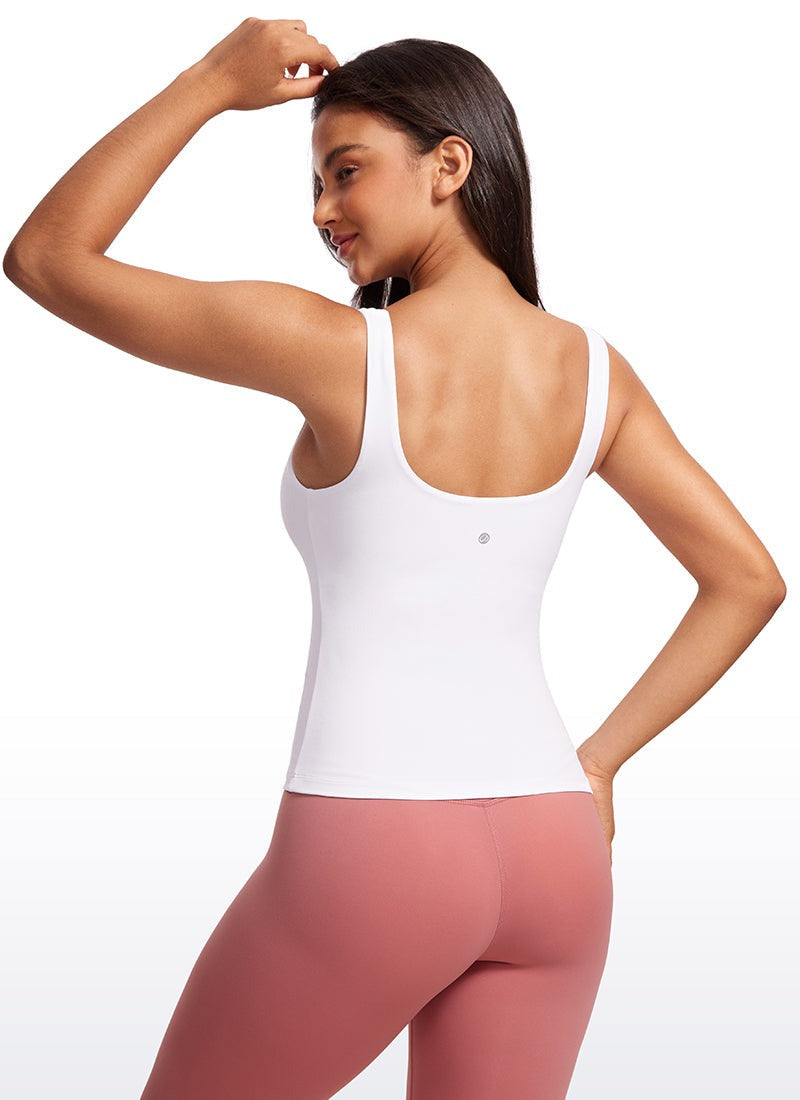 Butterlaxe Waist Length Built-in Bra Tanks U Neck