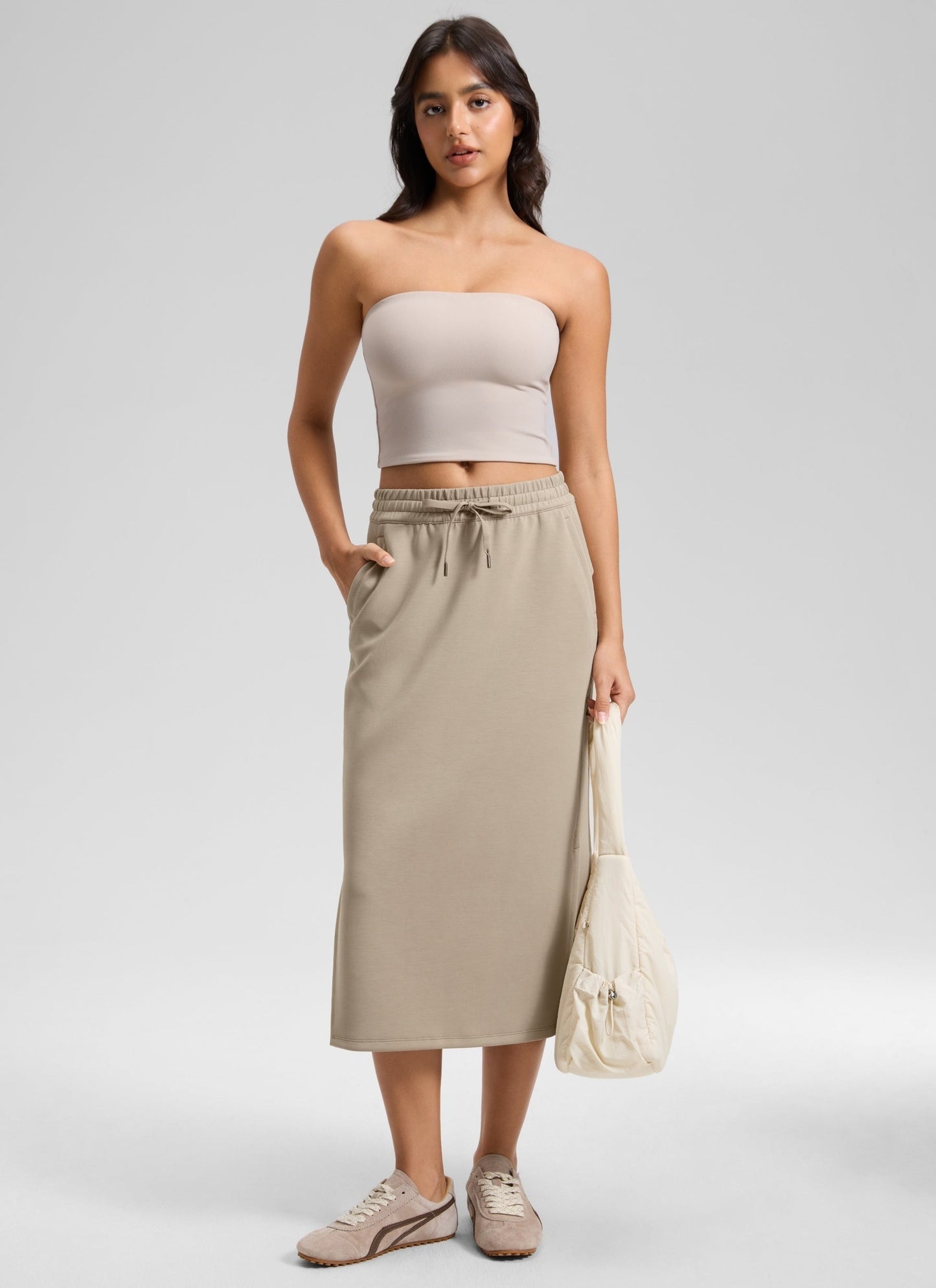 SoftAura Side Slit Hem Midi Pencil Skirt