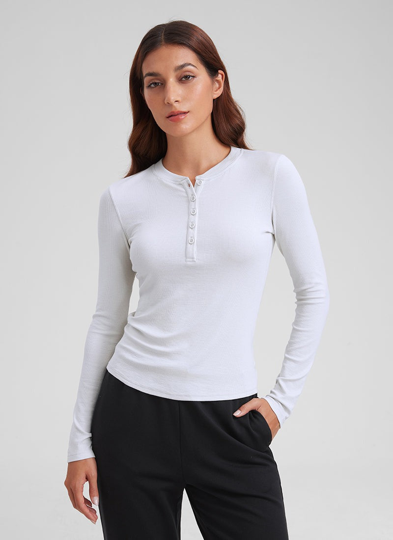 Ribbed Modal Henley Long Sleeve