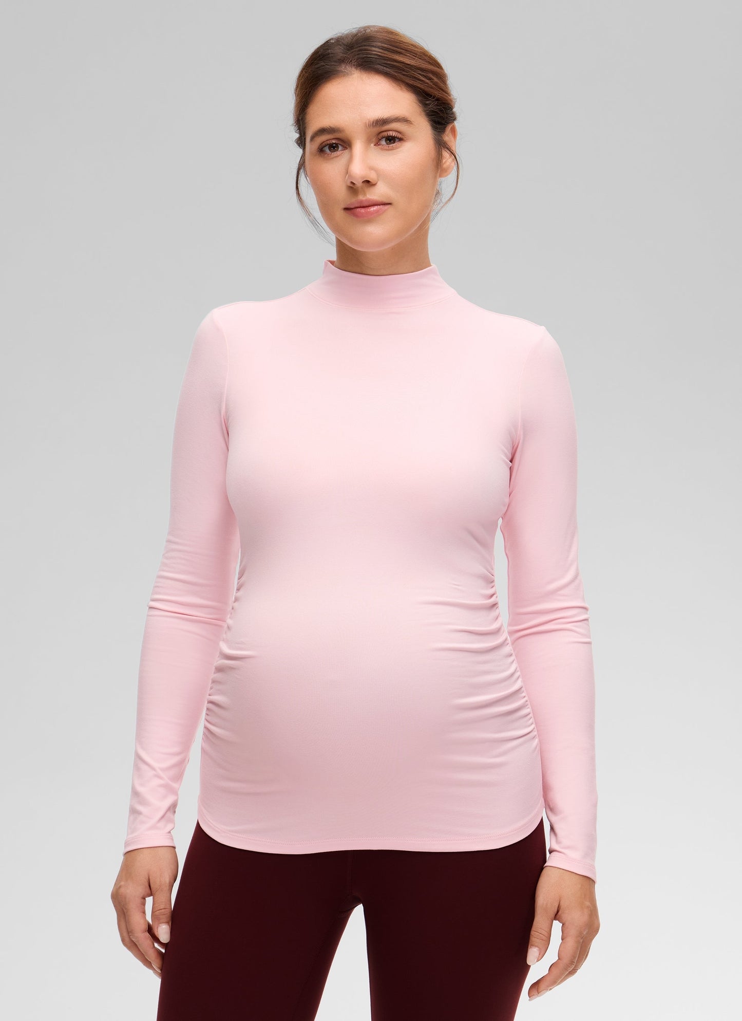 Cloud Jersey Maternity Mock Neck Ruched Shirt