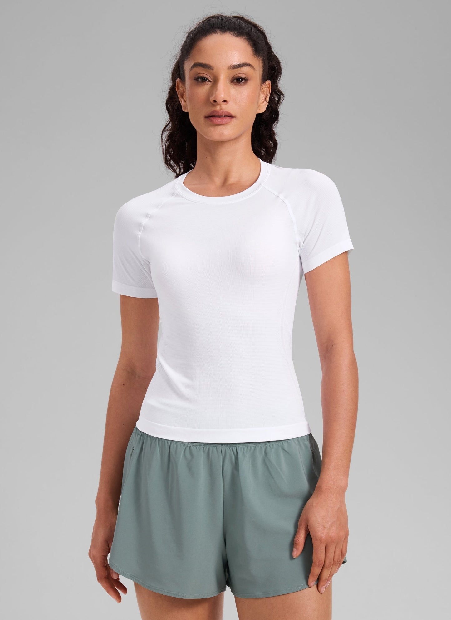 Seamless Waist Length Crewneck Short Sleeve