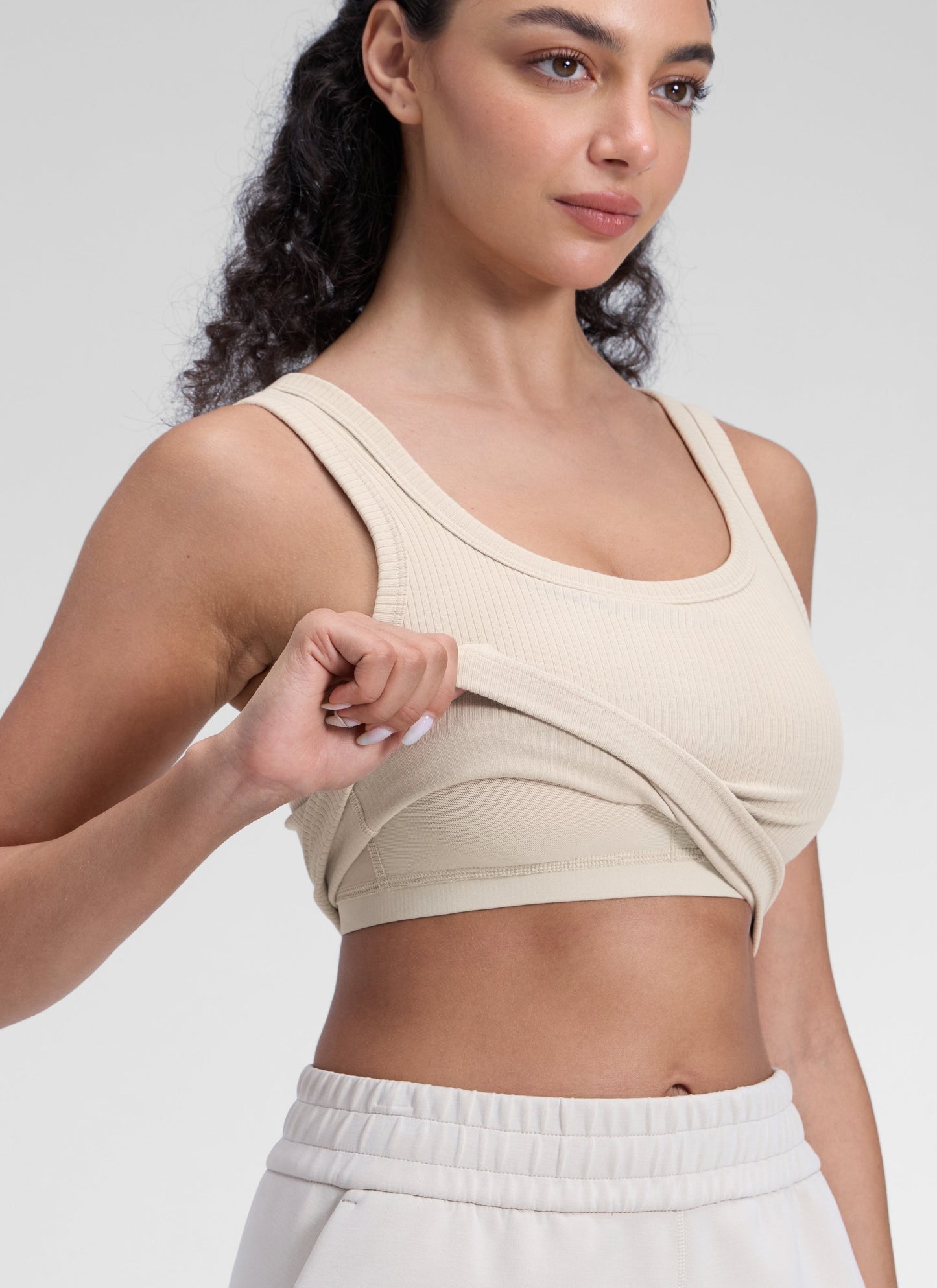 Ribbed U Neck Built in Bra Tank