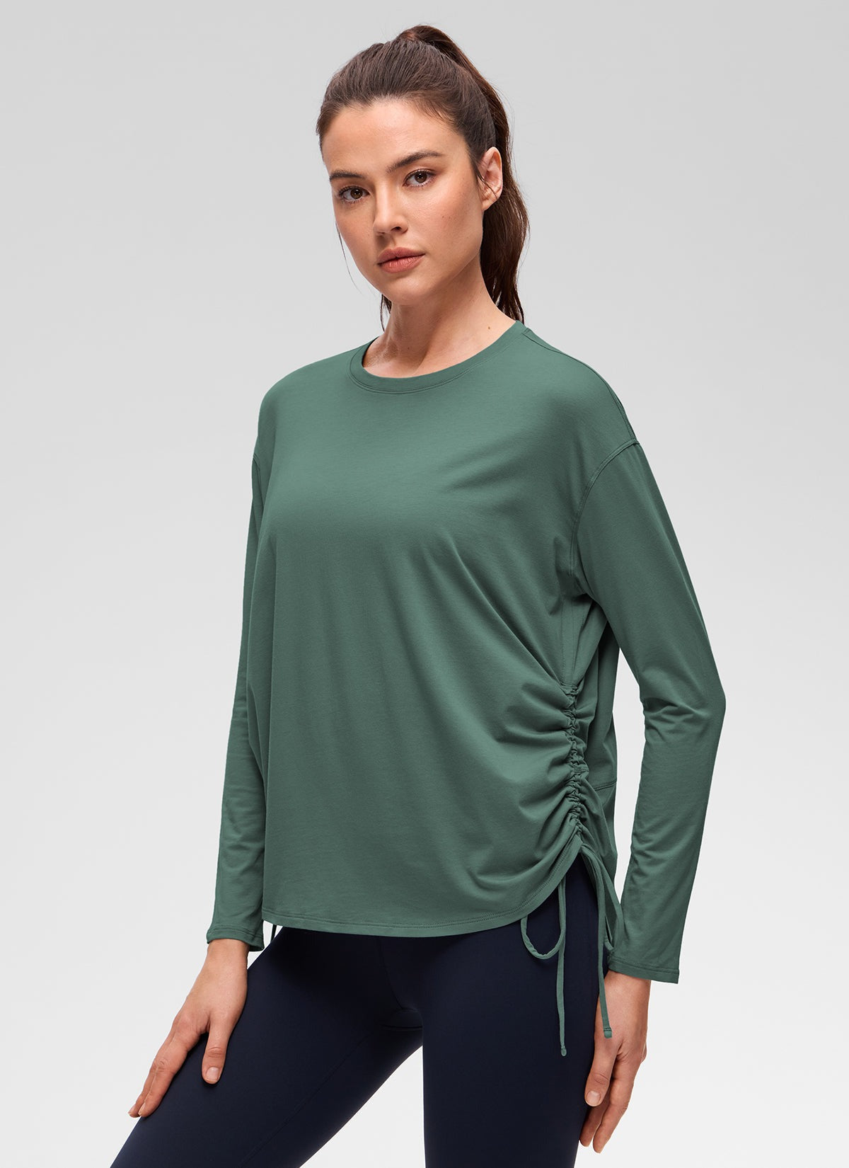 Pima Cotton Hip Length Ruched Long Sleeve