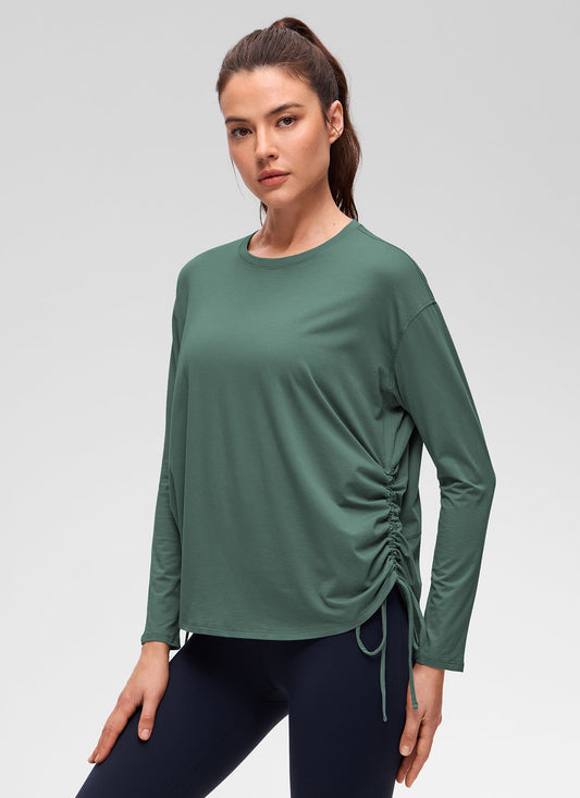 Pima Cotton Hip Length Ruched Long Sleeve
