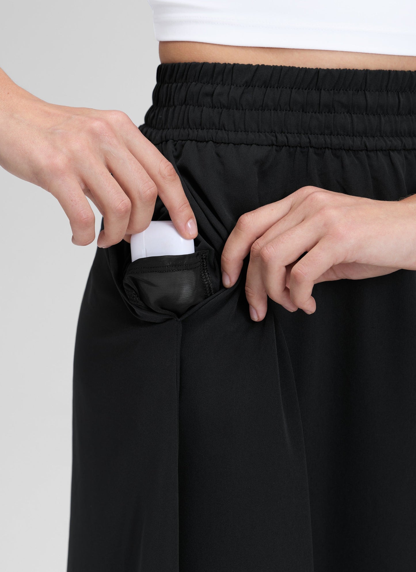 Feathery-Fit Drapey Pockets Midi Skirt