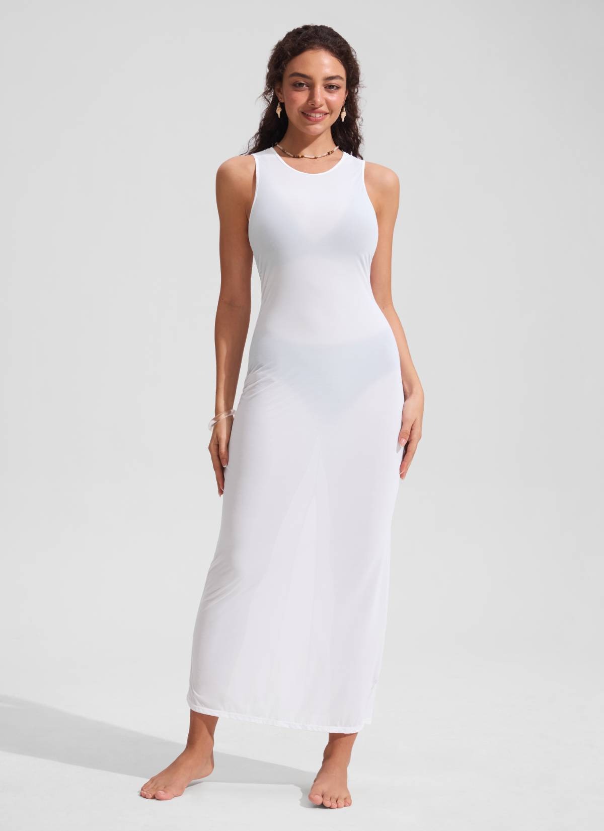 Mesh Midi Sleeveless Swimsuit Coverup with Back Slit