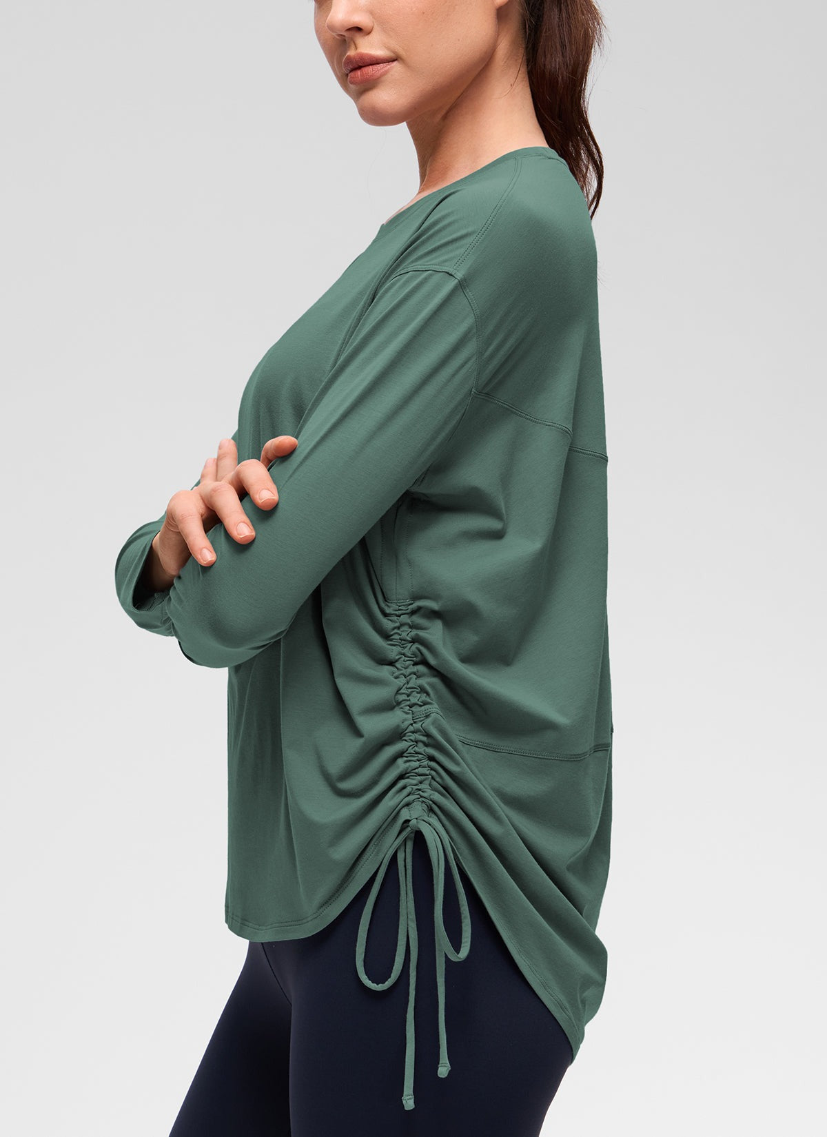 Pima Cotton Hip Length Ruched Long Sleeve