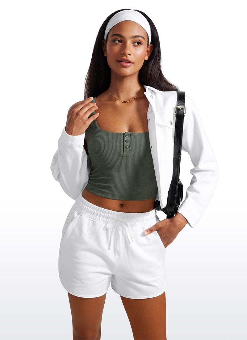 Ribbed Henley Neck Built in Bra Tank