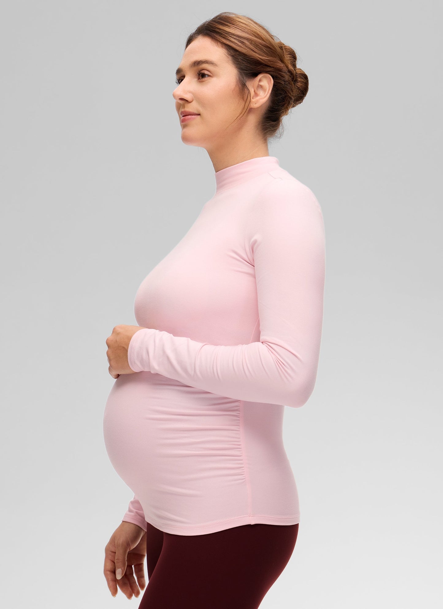 Cloud Jersey Maternity Mock Neck Ruched Shirt