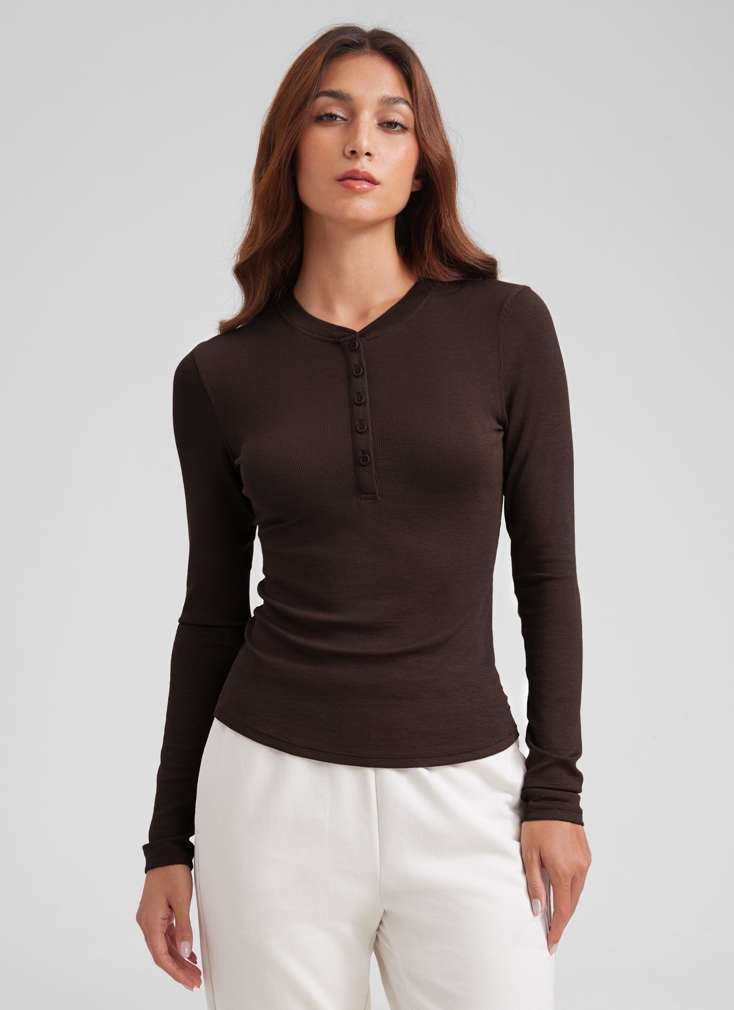 Ribbed Modal Henley Long Sleeve