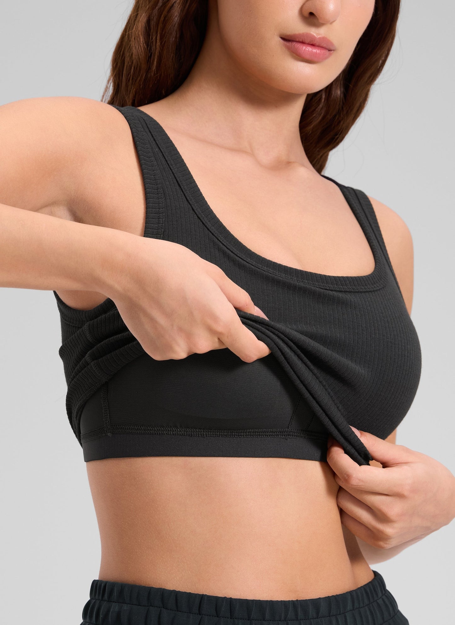 Ribbed U Neck Built in Bra Tank