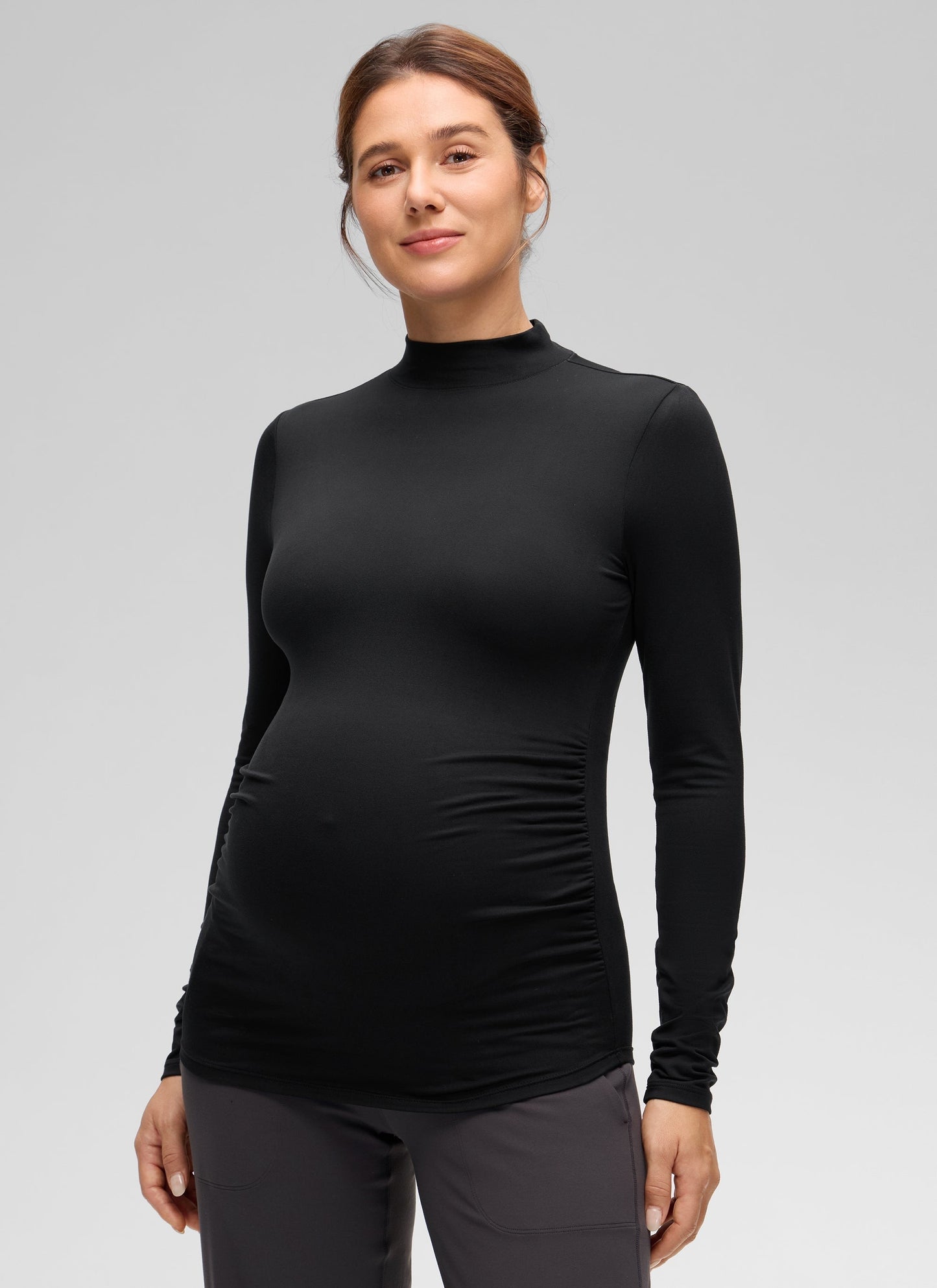 Cloud Jersey Maternity Mock Neck Ruched Shirt