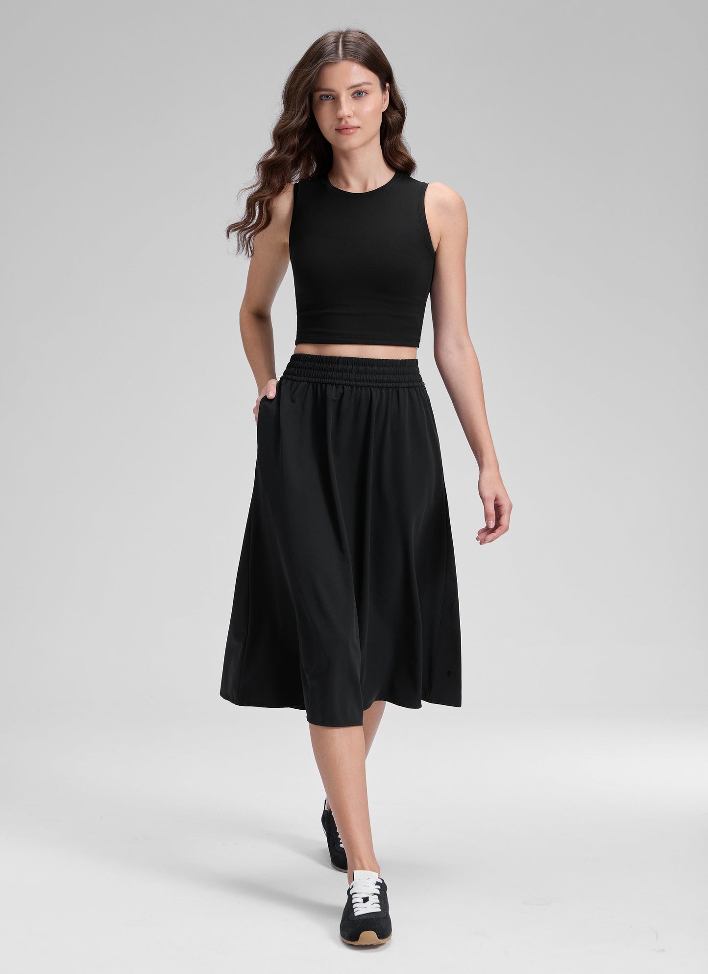 Feathery-Fit Drapey Pockets Midi Skirt