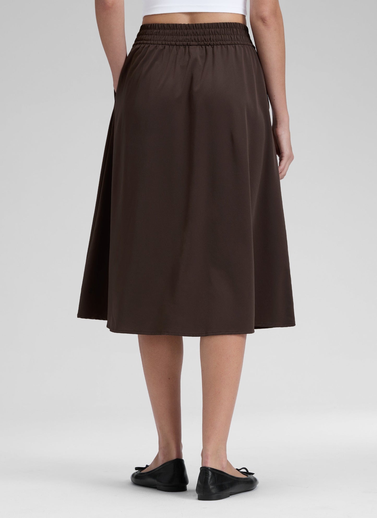 Feathery-Fit Drapey Pockets Midi Skirt