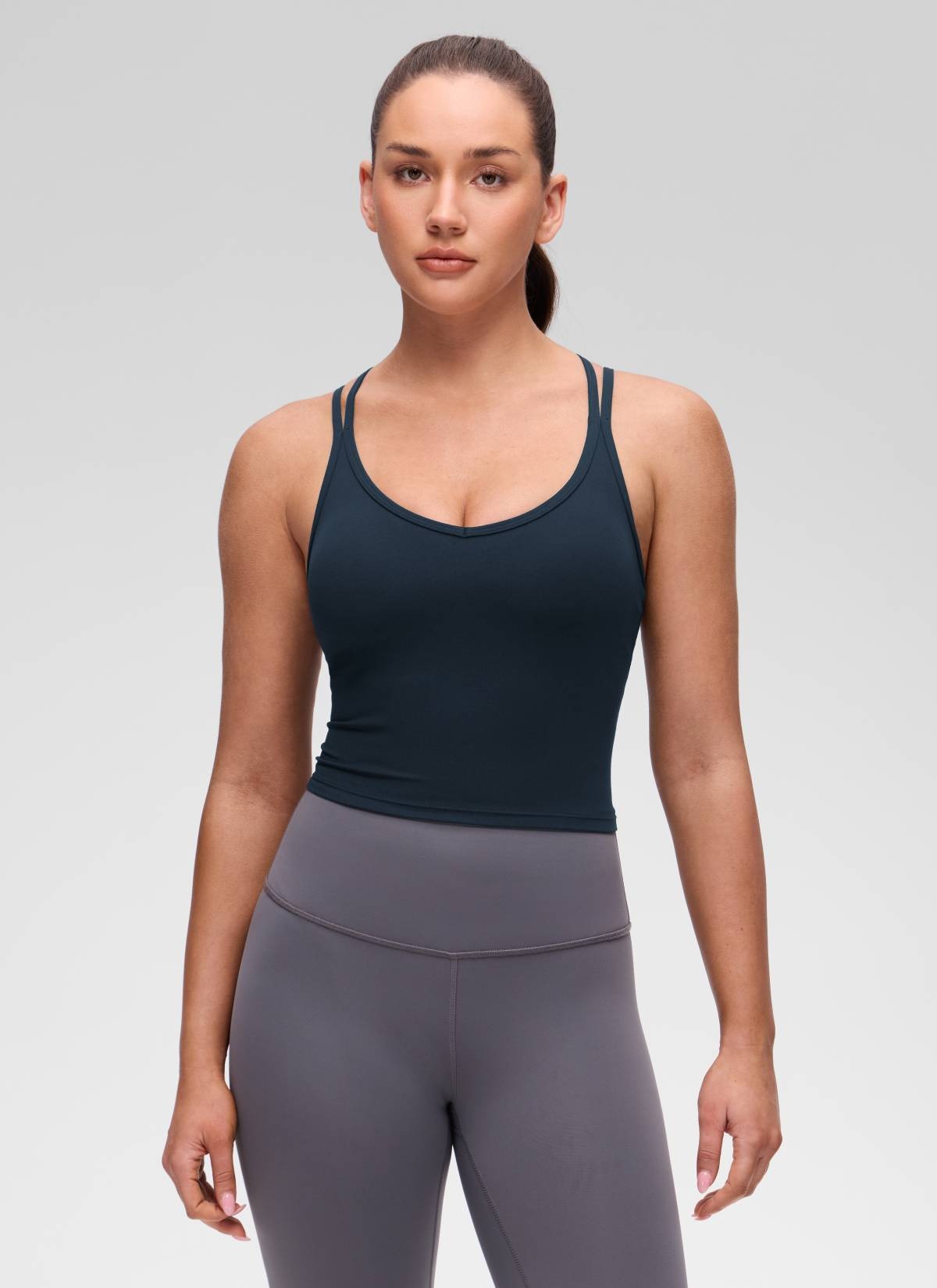 Butterluxe V Neck Cross Back Built in Bra Tank