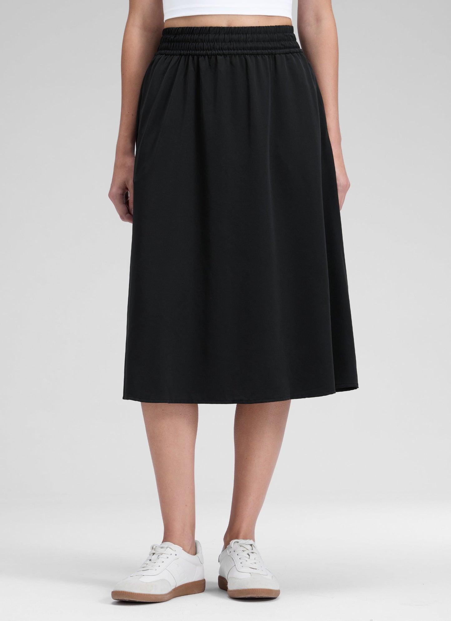 Feathery-Fit Drapey Pockets Midi Skirt