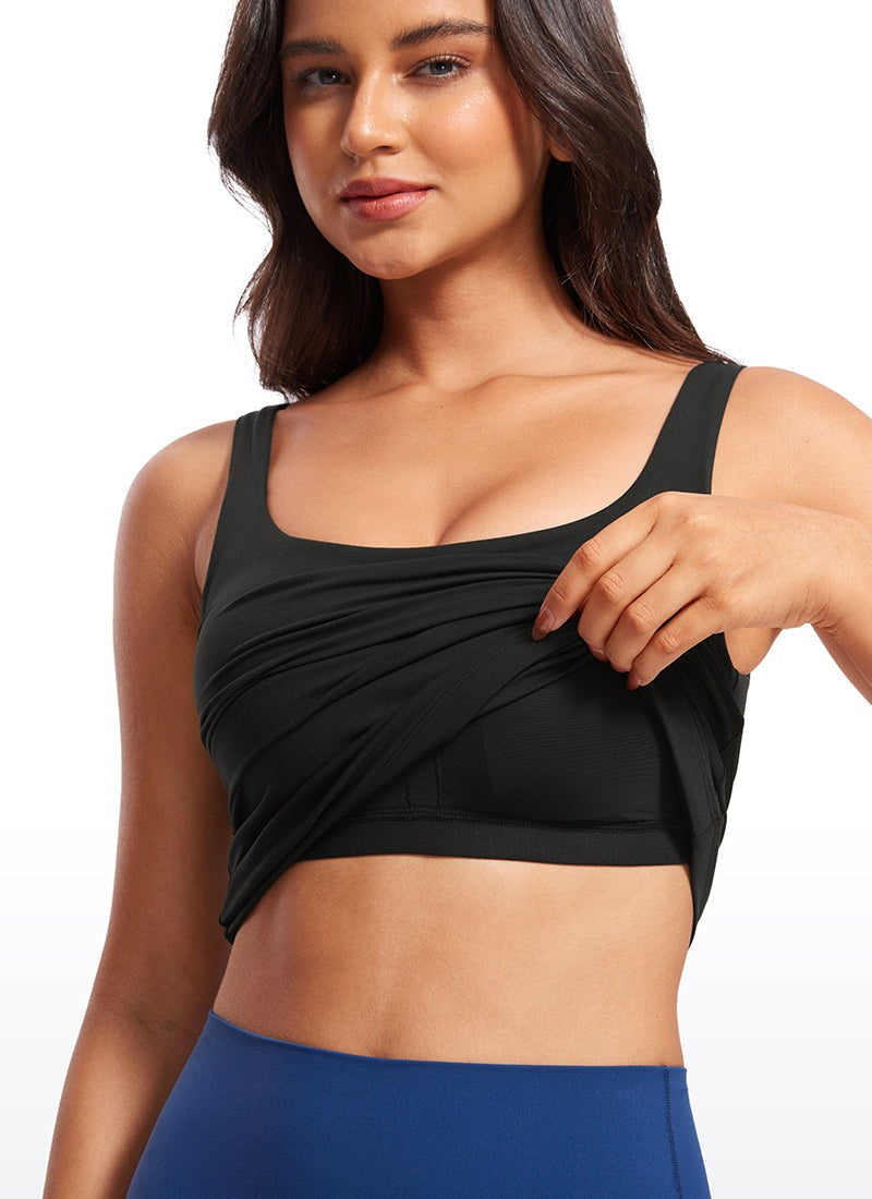Butterlaxe Waist Length Built-in Bra Tanks U Neck
