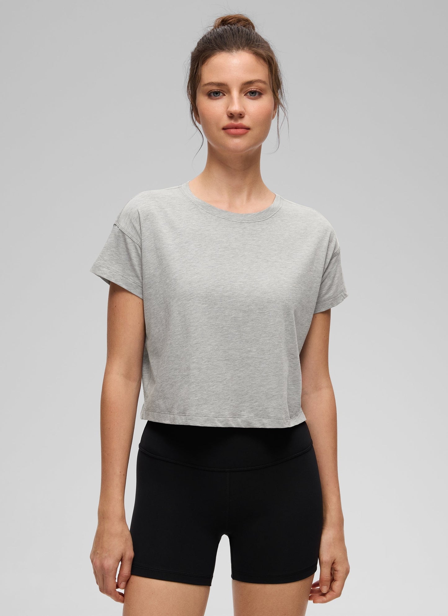 Pima Cotton Crew Neck Cropped Short Sleeve