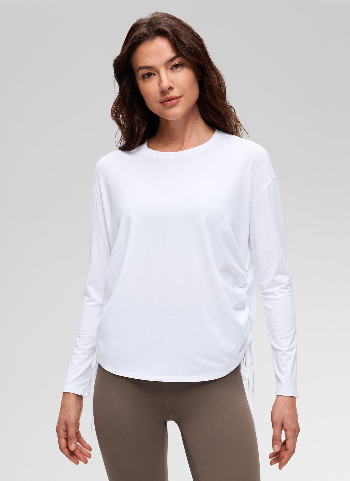 Pima Cotton Hip Length Ruched Long Sleeve