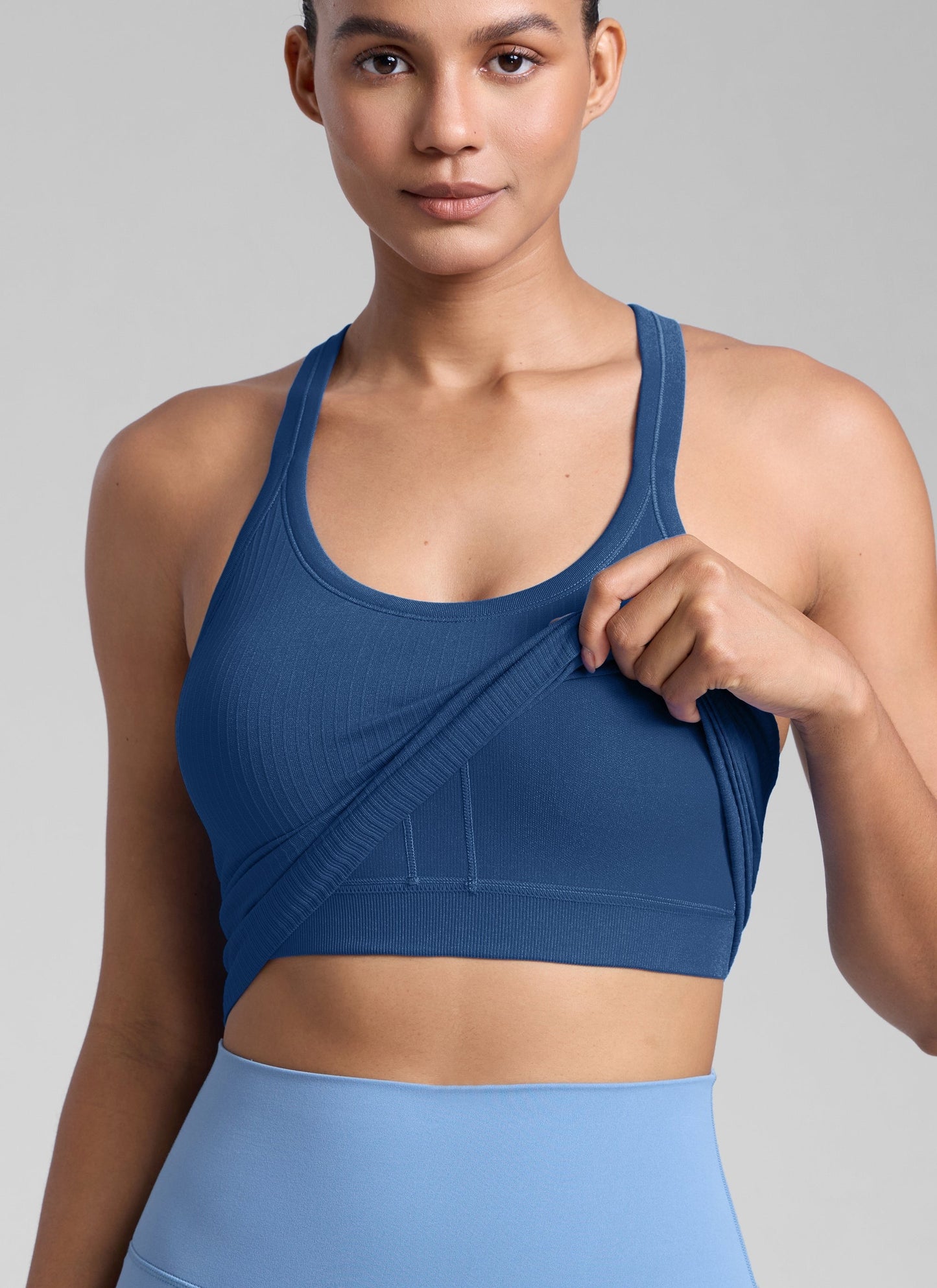 Seamless Racerback Built in Bra Ribbed Tank