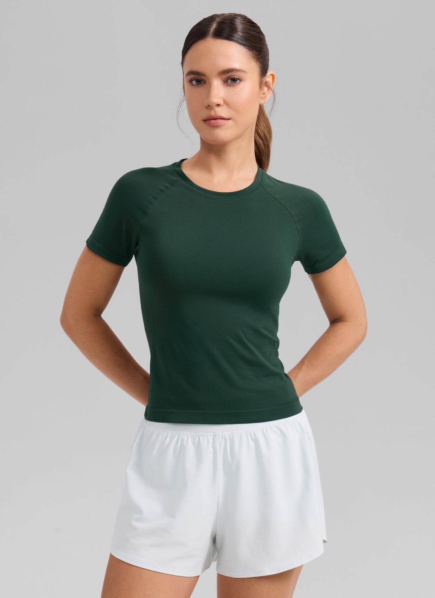 Seamless Waist Length Crewneck Short Sleeve